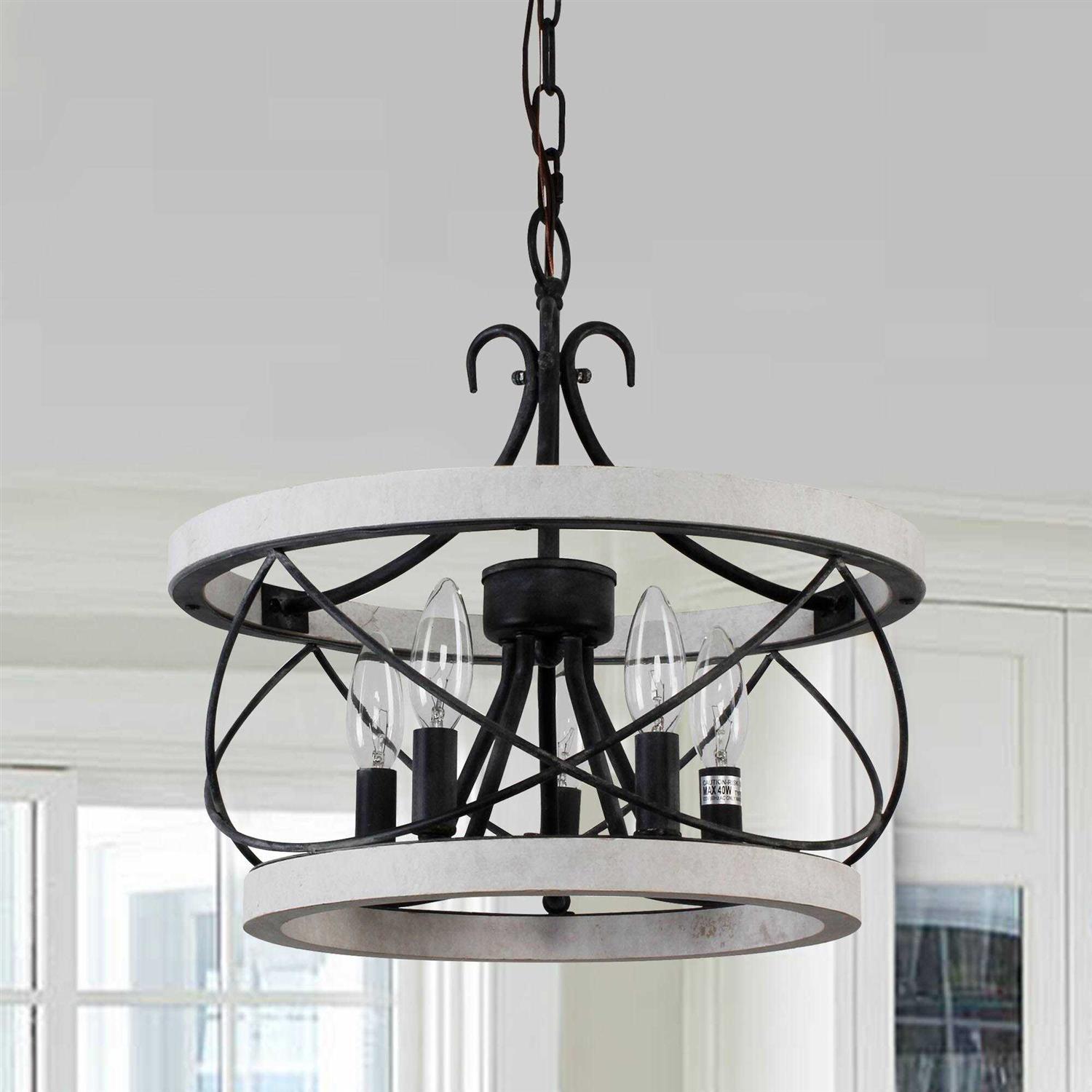 Bella Depot 5-Light Rustic Cage Wood Chandelier Dimmable Lighting FC4059-5H