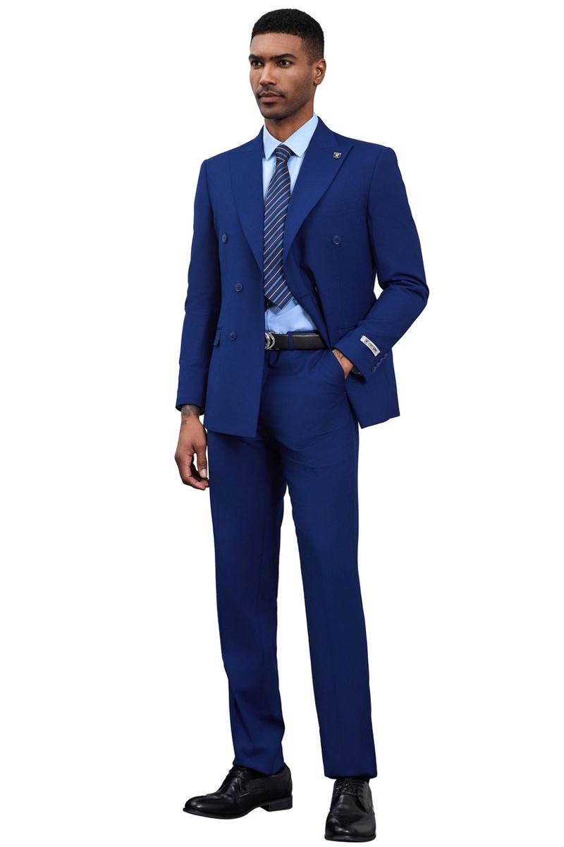 Men’s Designer Stacy Adams Classic Double Breasted Suit in Blue