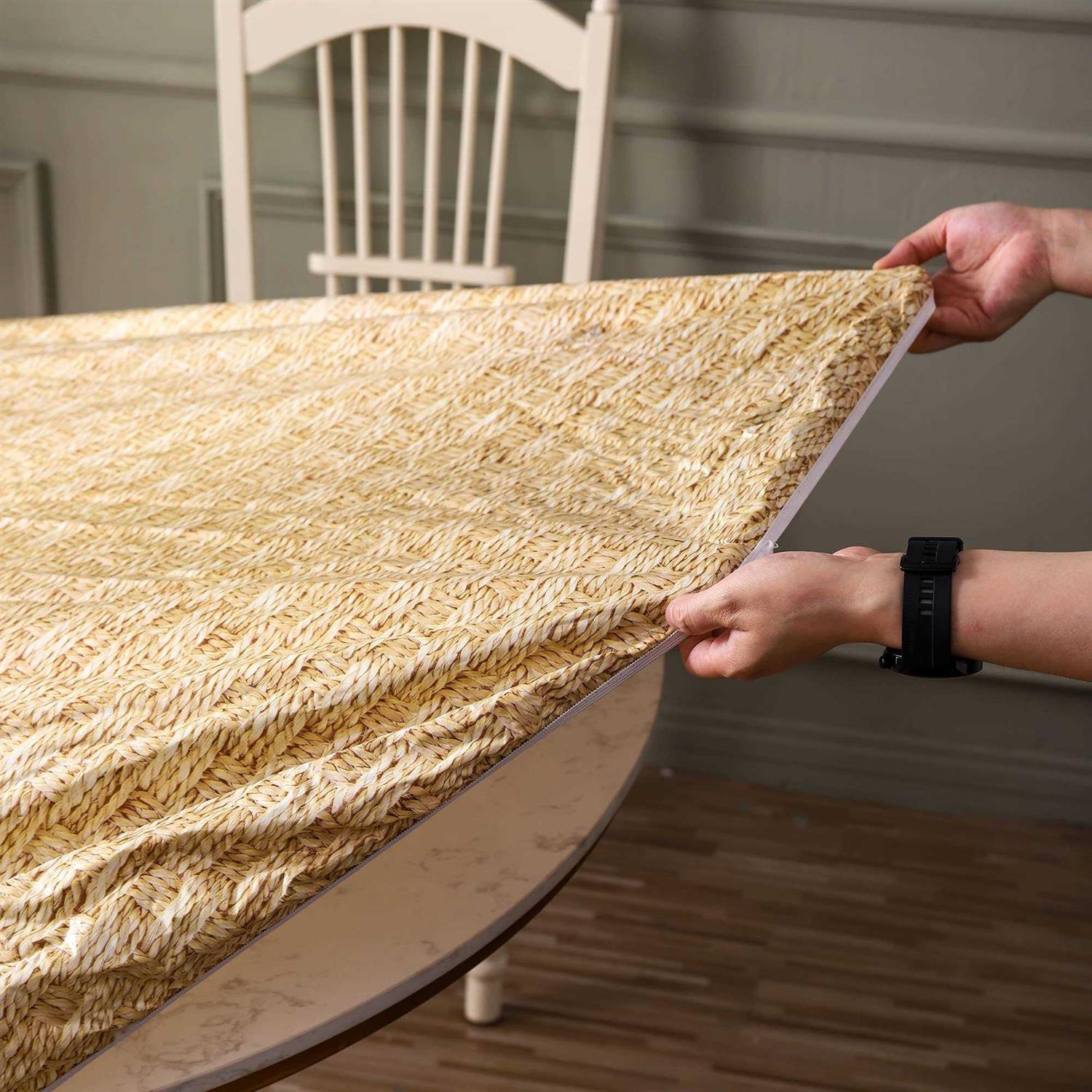 Walrus Round Vinyl Fitted Tablecloth with Flannel Backing Elastic Edge Design Table Cover Waterproof Oil-Proof PVC Table Cloth Stain-Resistant