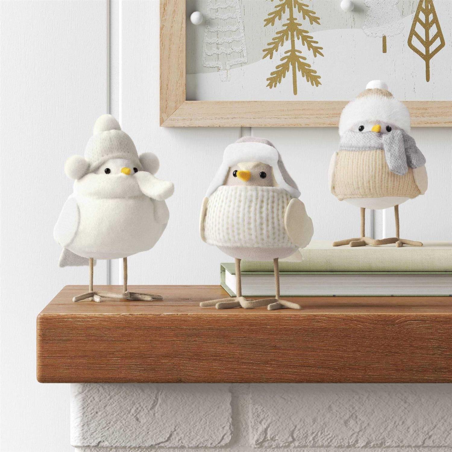 Wondershop 3pc Featherly Friends Fabric Bird Christmas Figurine Set