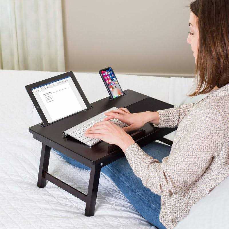 birdrock home bamboo laptop bed lap tray multi-position adjustable tilt surface