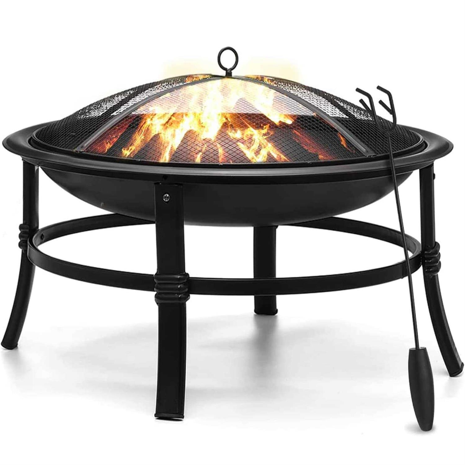 Singlyfire 26 Inch Fire Pit Outside Outdoor Wood Burning Firepit Bowl Heavy Duty Bonfire Pit Steel Firepit for Patio Backyard Camping
