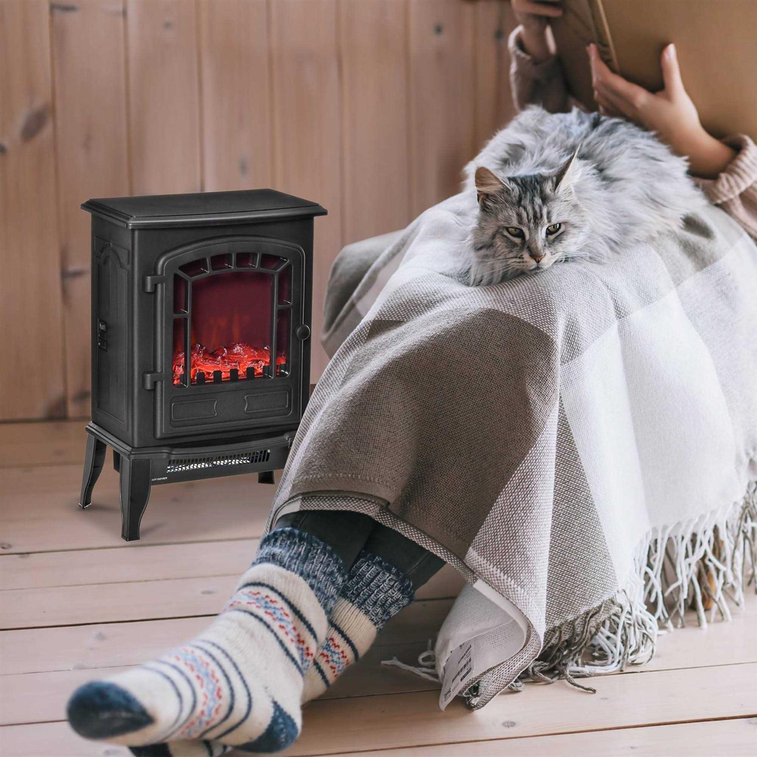 HOMCOM Free standing Electric Fireplace Stove Fireplace Heater with Realistic Flame Effect