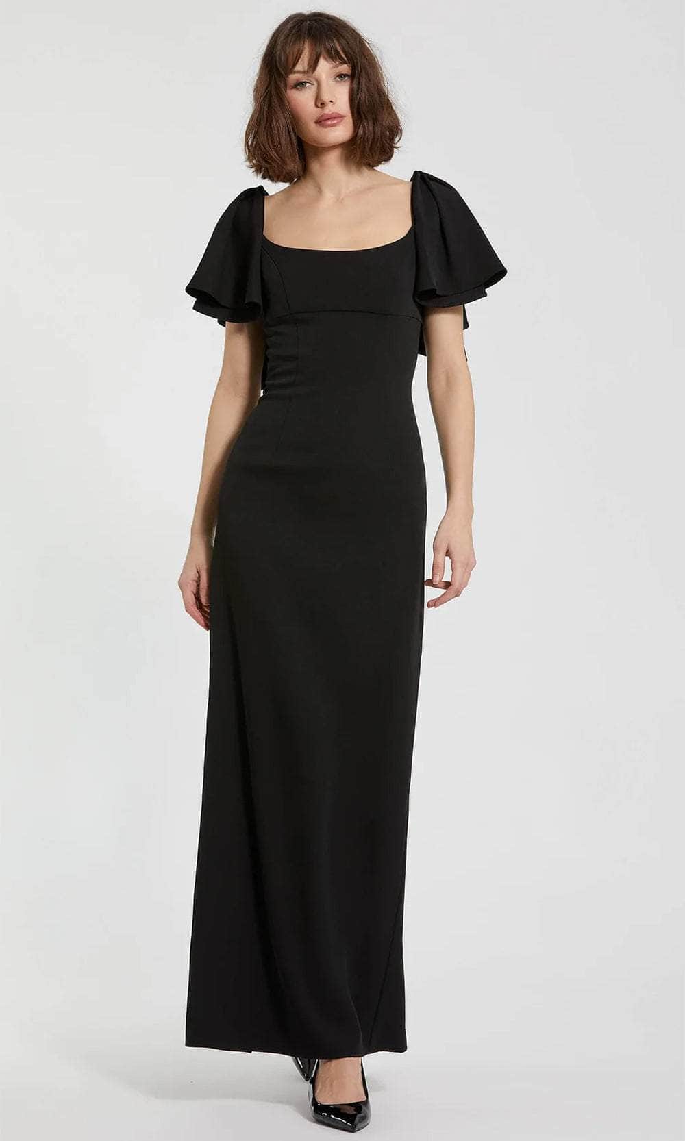 Ruffled Sleeve Column Evening Dress