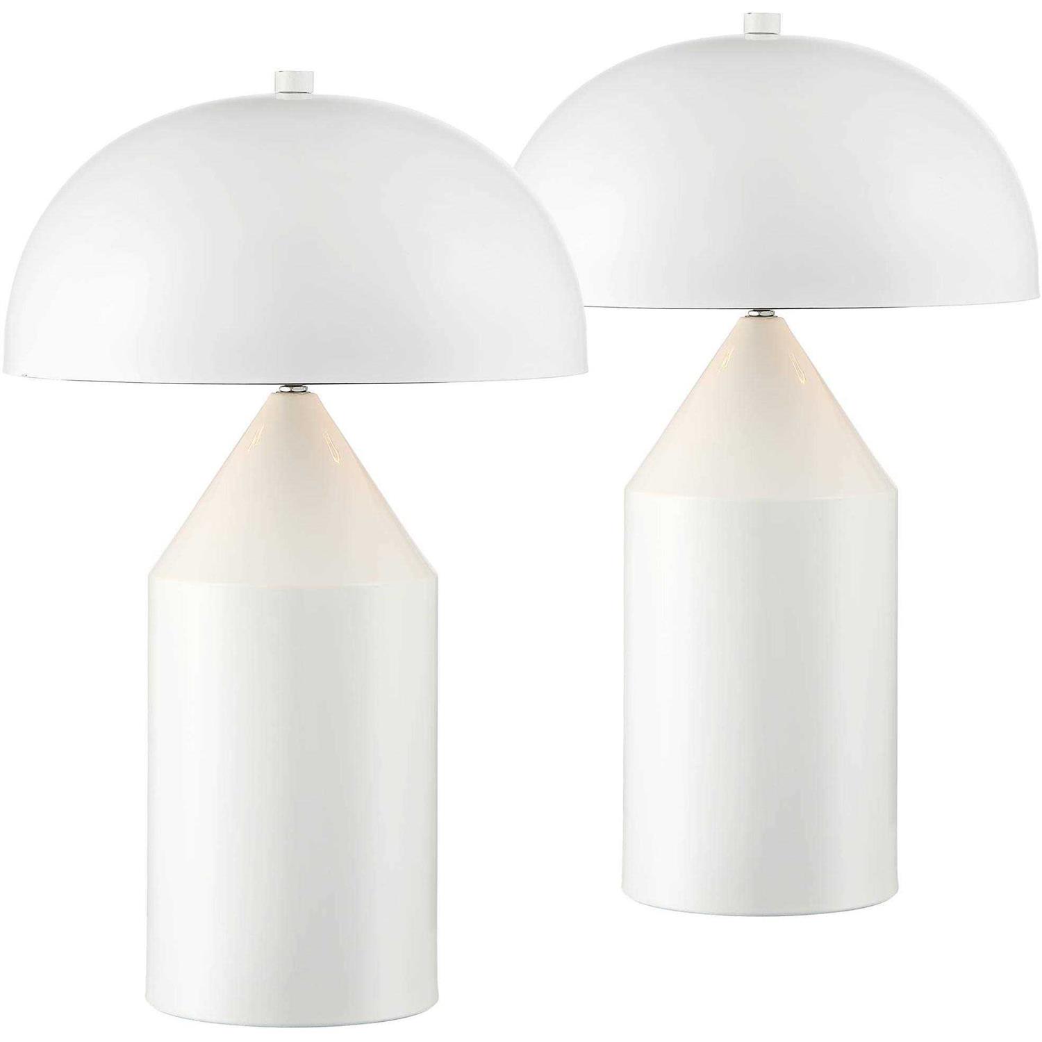 360 Lighting Felix Modern Accent Table Lamps 19 High Set of 2 White Metal Mushroom Dome Shade for Bedroom Living Room Bedside Nightstand Office Kids