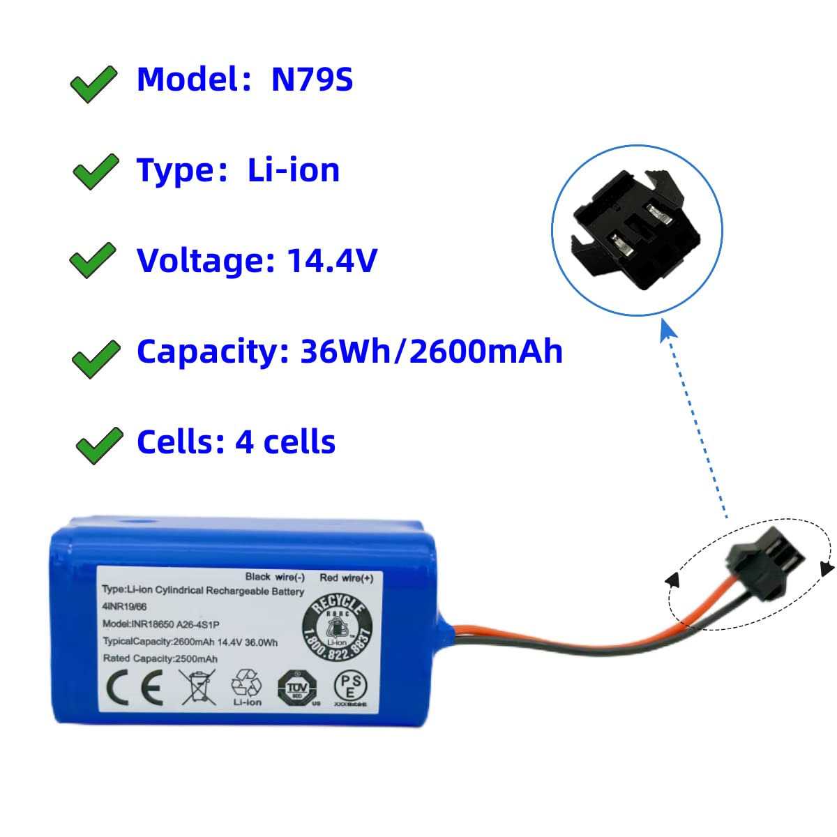 14.4V 2600mAh Replacement Battery for Ecovacs Deebot N79S N79 DN622 Eufy RoboVac 11 11S 12 15C 25C 30 30C 35C
