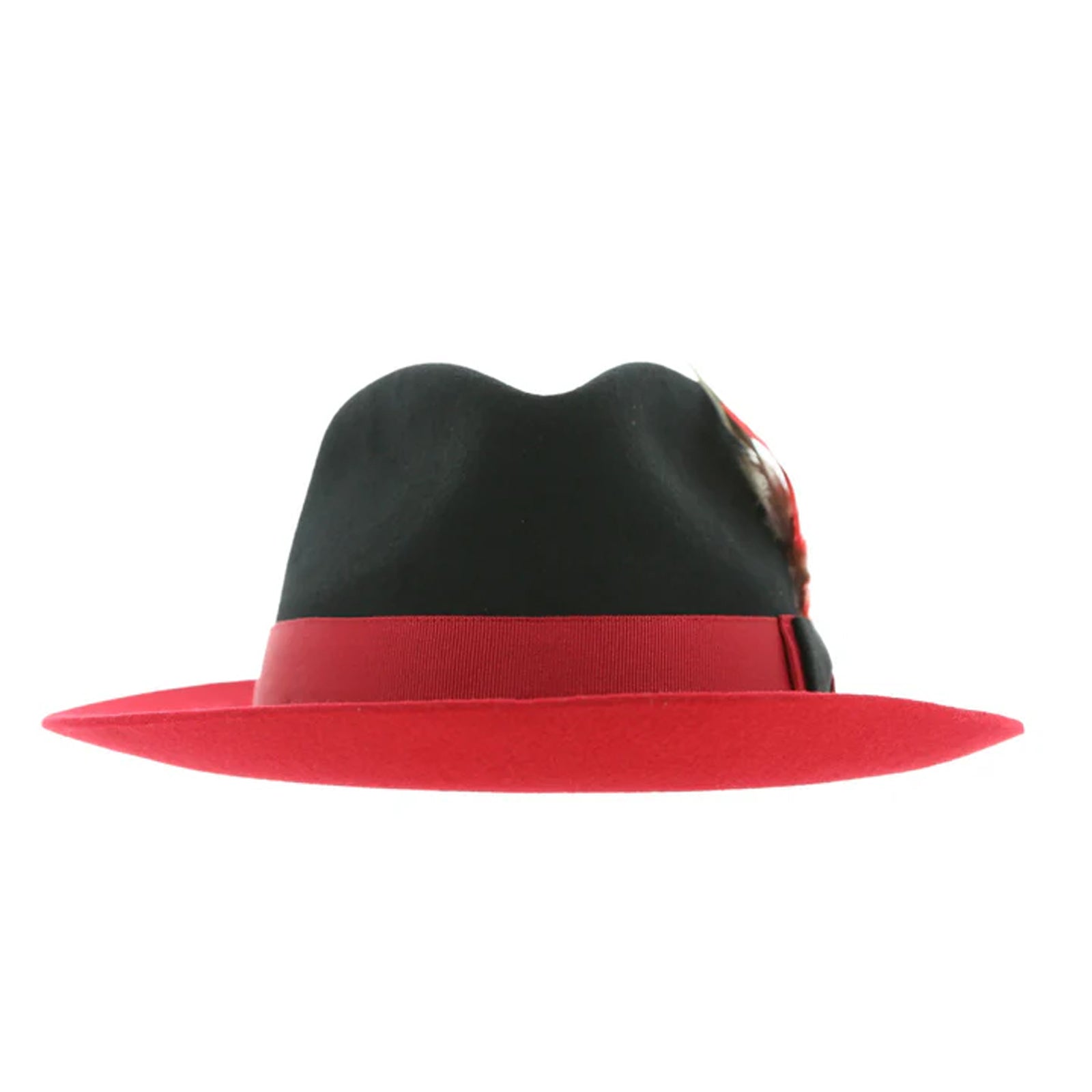 Men’s Two Tone Trilby Fedora Dress Hat with Contrast Band in Black & Red