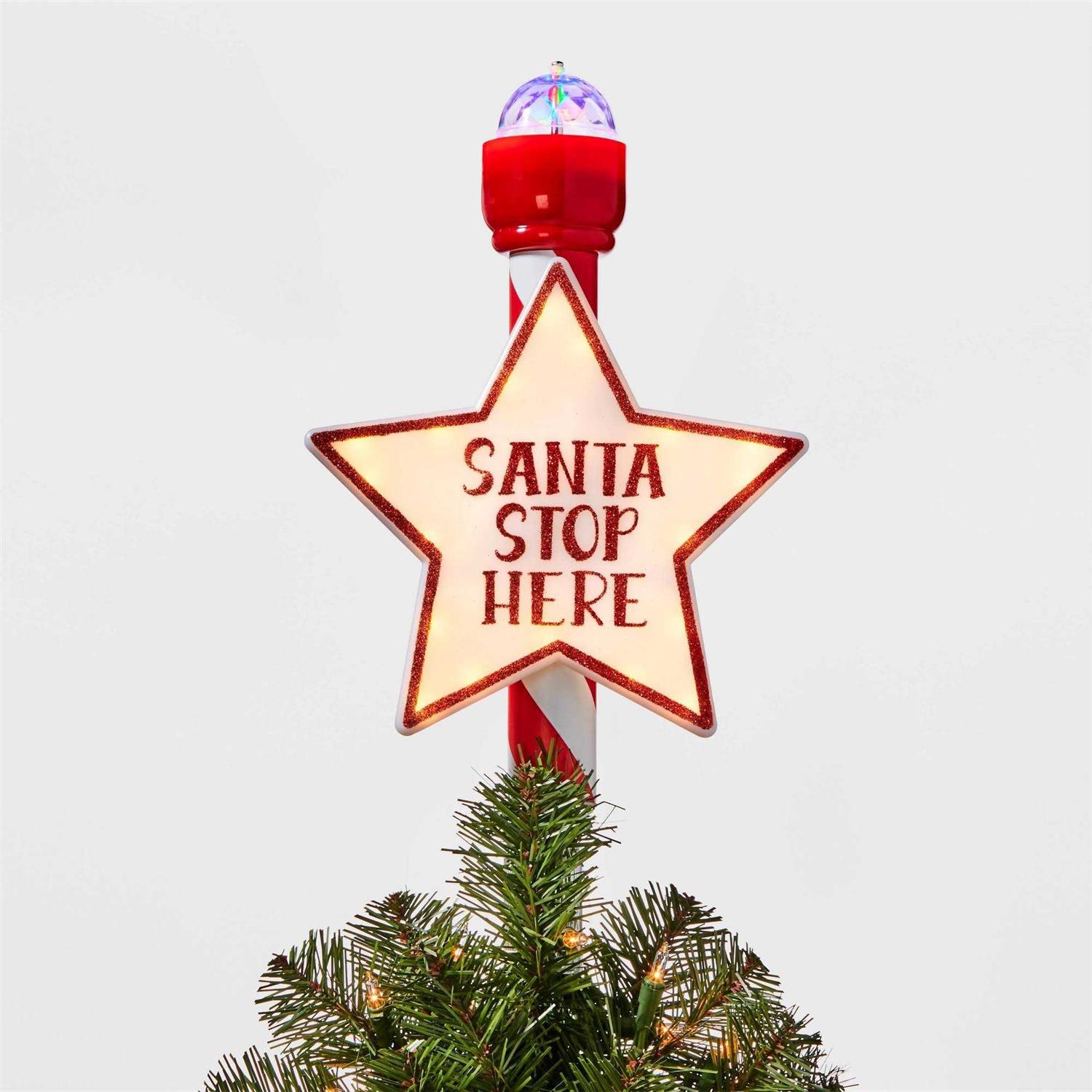 Wondershop Lit Santa Stop Here Christmas Tree Topper Red