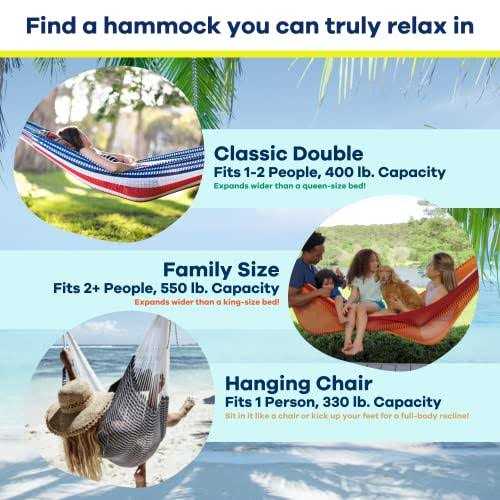 Classic Double Hammock, Handwoven, Shareable, Weathersafe Hammocks, Yellow Leaf Hammocks – “Sedona” Hammock, Red & Orange, Fits 1-2 People (400 lbs)