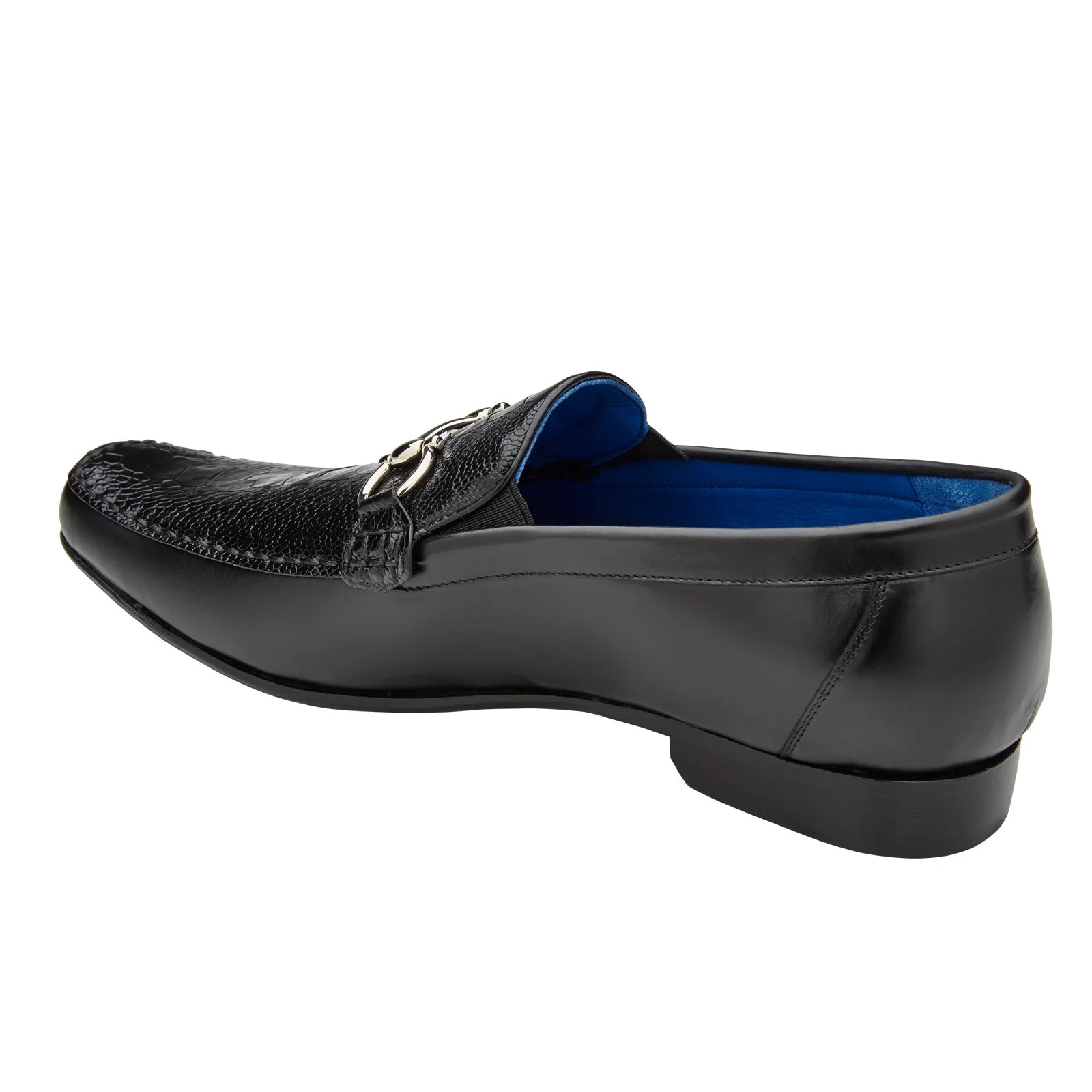 Men’s Belvedere Bruno Calfskin & Ostrich Leg Buckle Loafer in Black