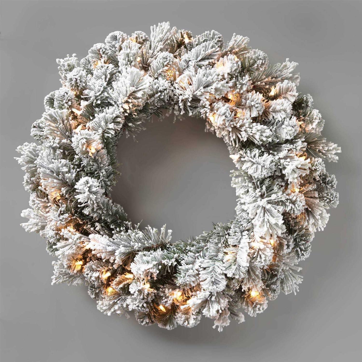 Wondershop 28in Pre-lit Flocked Artificial Cashmere Christmas Wreath Clear Lights