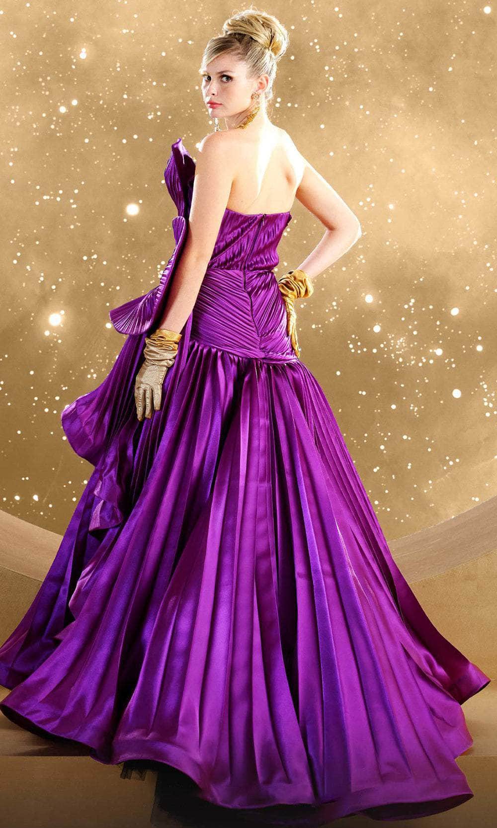 Pleated Ribbon Evening Gown