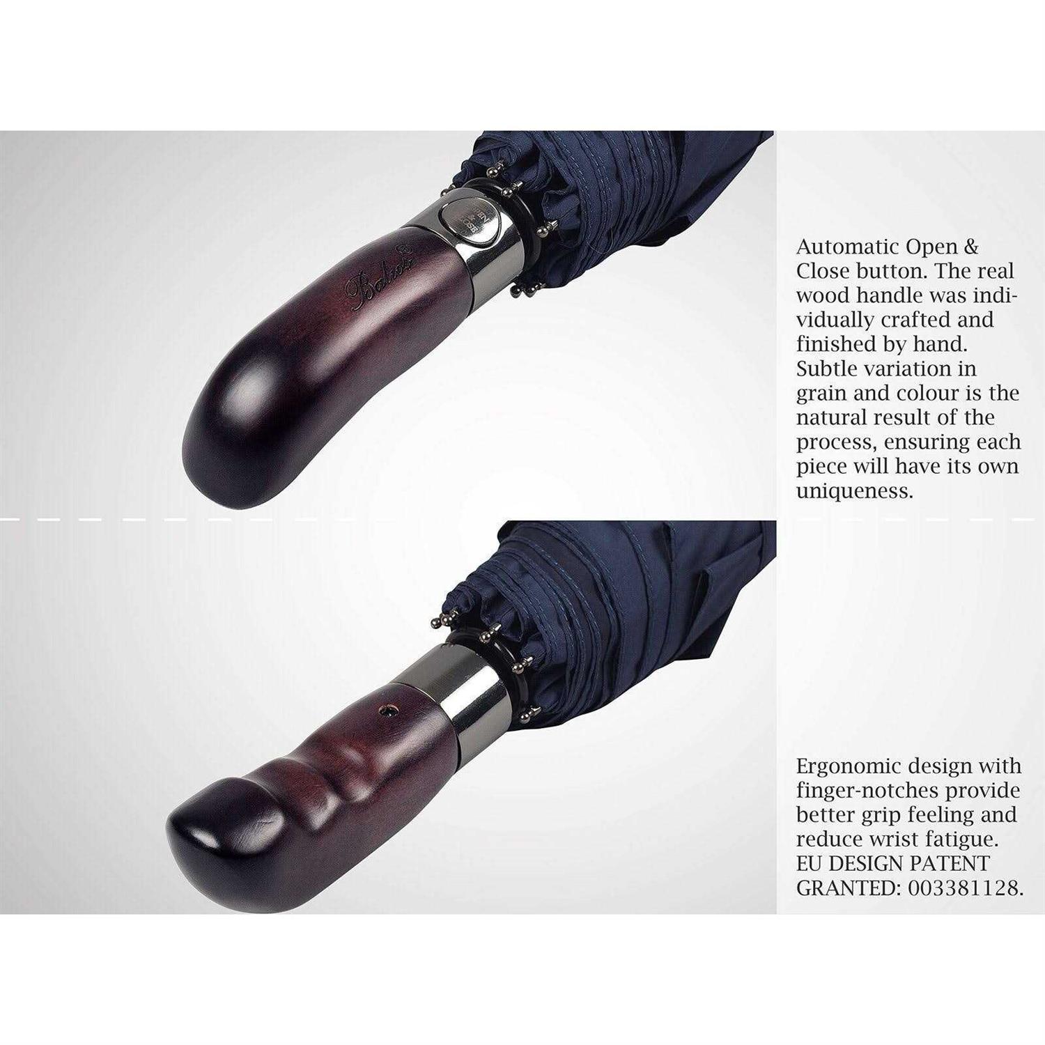 Balios Folding Umbrella Real Wood Handle Auto Open Close Vented Canopy