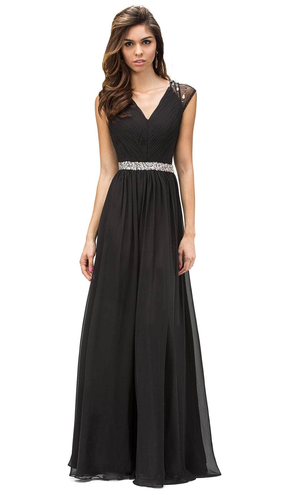 Cap Sleeve V-Neck Long Dress