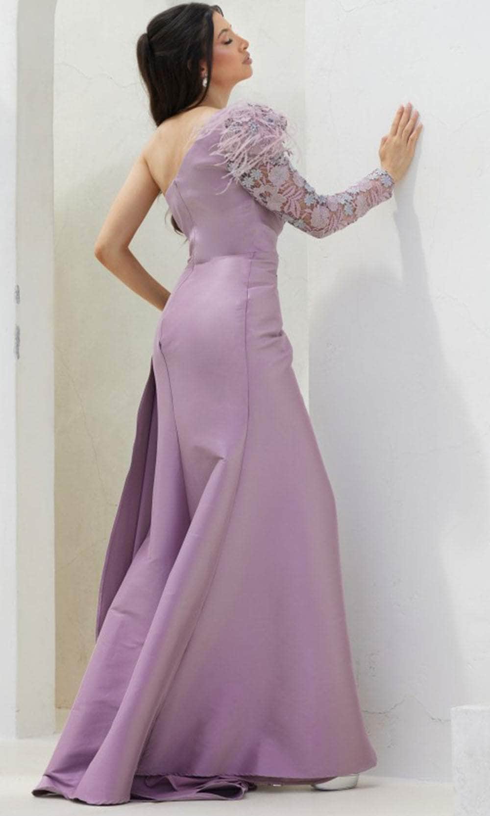 Embroidered One-Sleeve Evening Dress