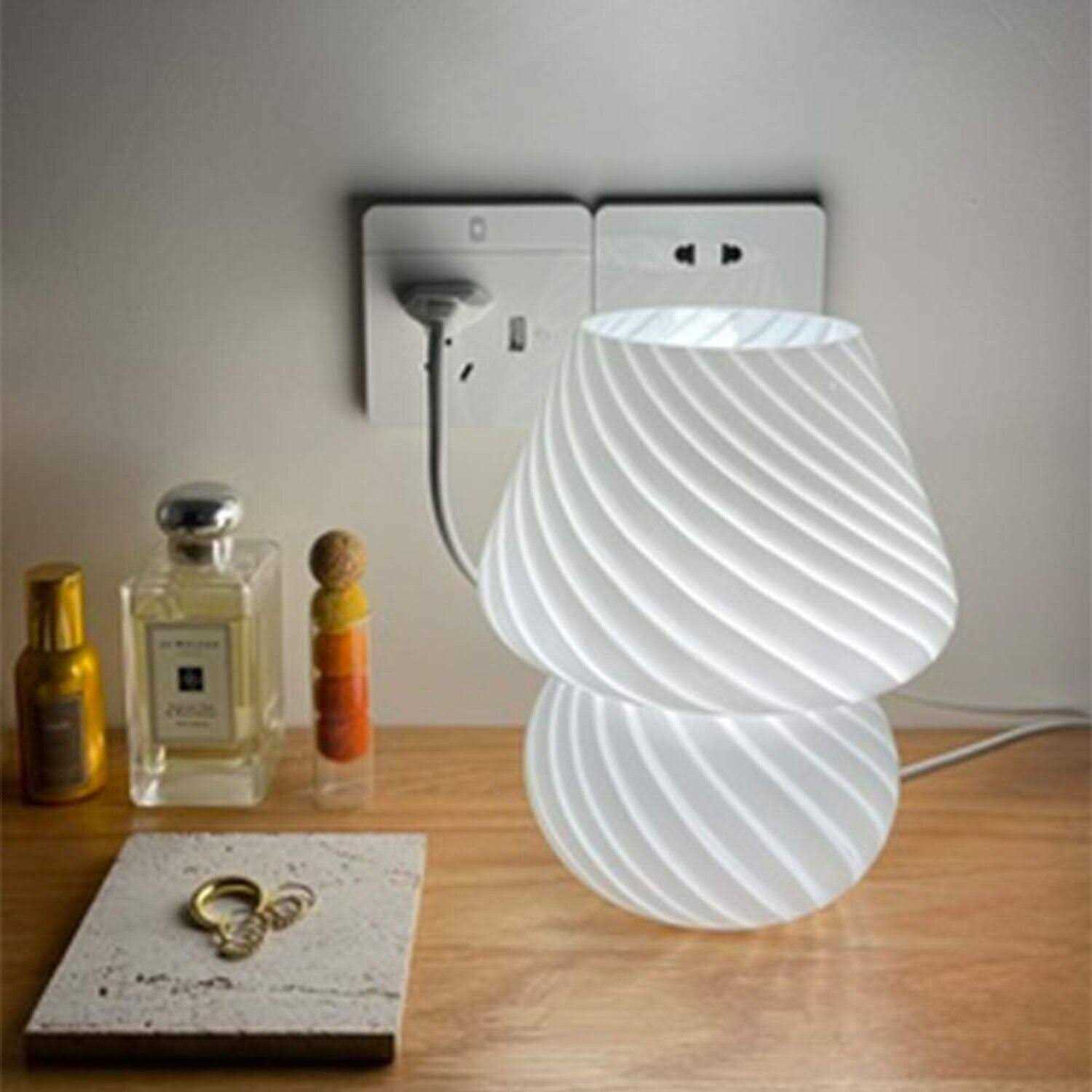 Translucent Table Mushroom Lamp Italian Style Modern Striped Glass Bedside Lamps Desk Light