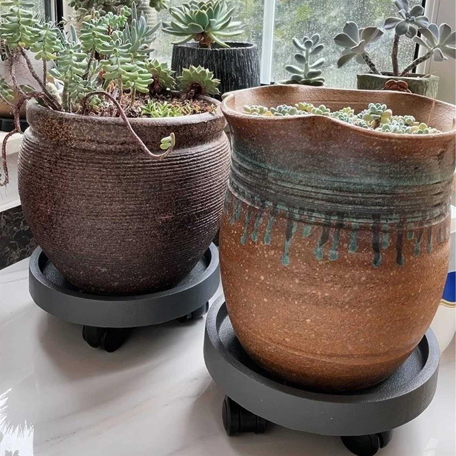 WanderingDonkey 2 Pack of 11 Inch Heavy Duty Plant Caddy with Wheels,Rolling Plant Stand Pot Trolley,Wheeled Planter Saucer Tray,Potted Flower Mover Dolly w