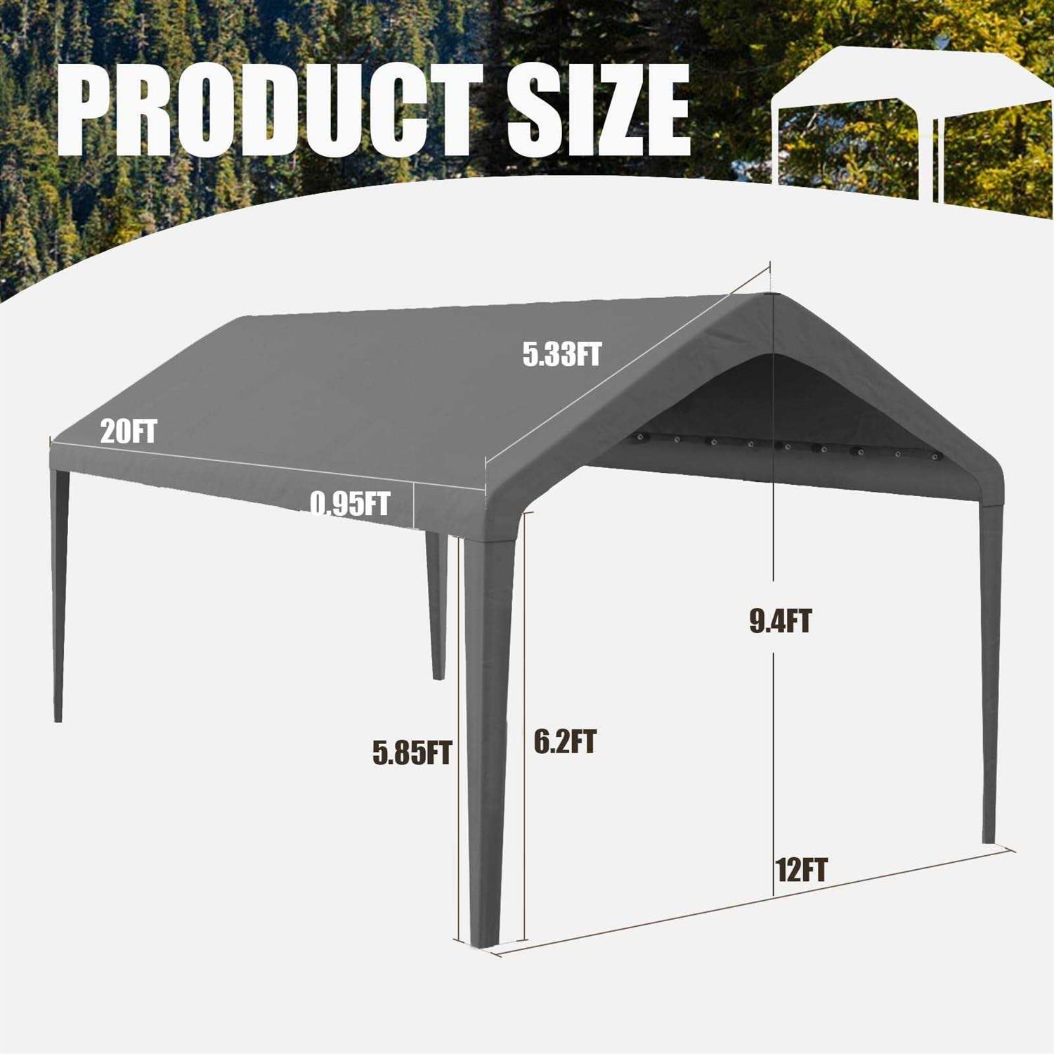 Carport Replacement Canopy Cover 10’x20′ for Tent Top Garage Shelter Cover with Ball Bungees