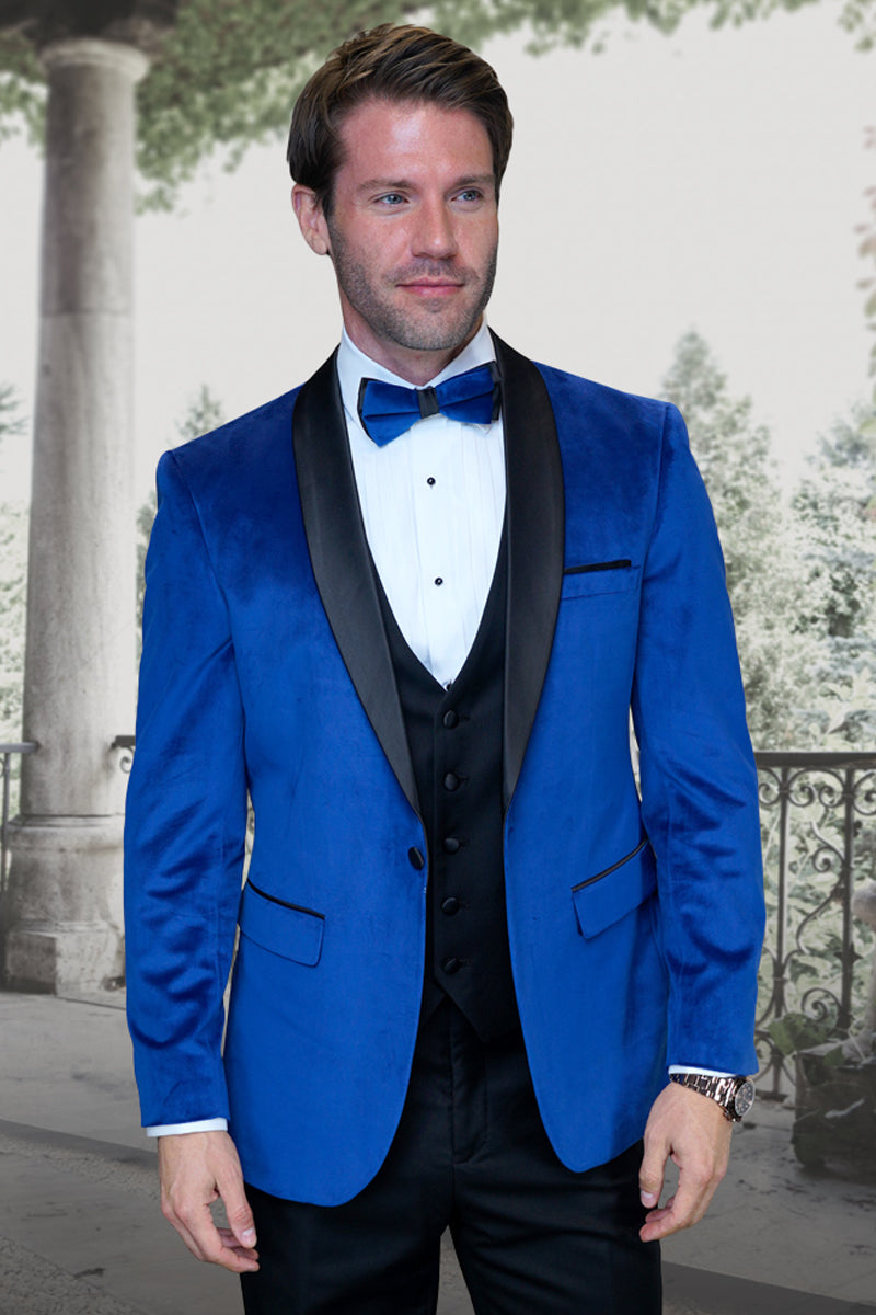 Men’s Designer Vested Velvet Wedding & Prom Tuxed in Royal Blue