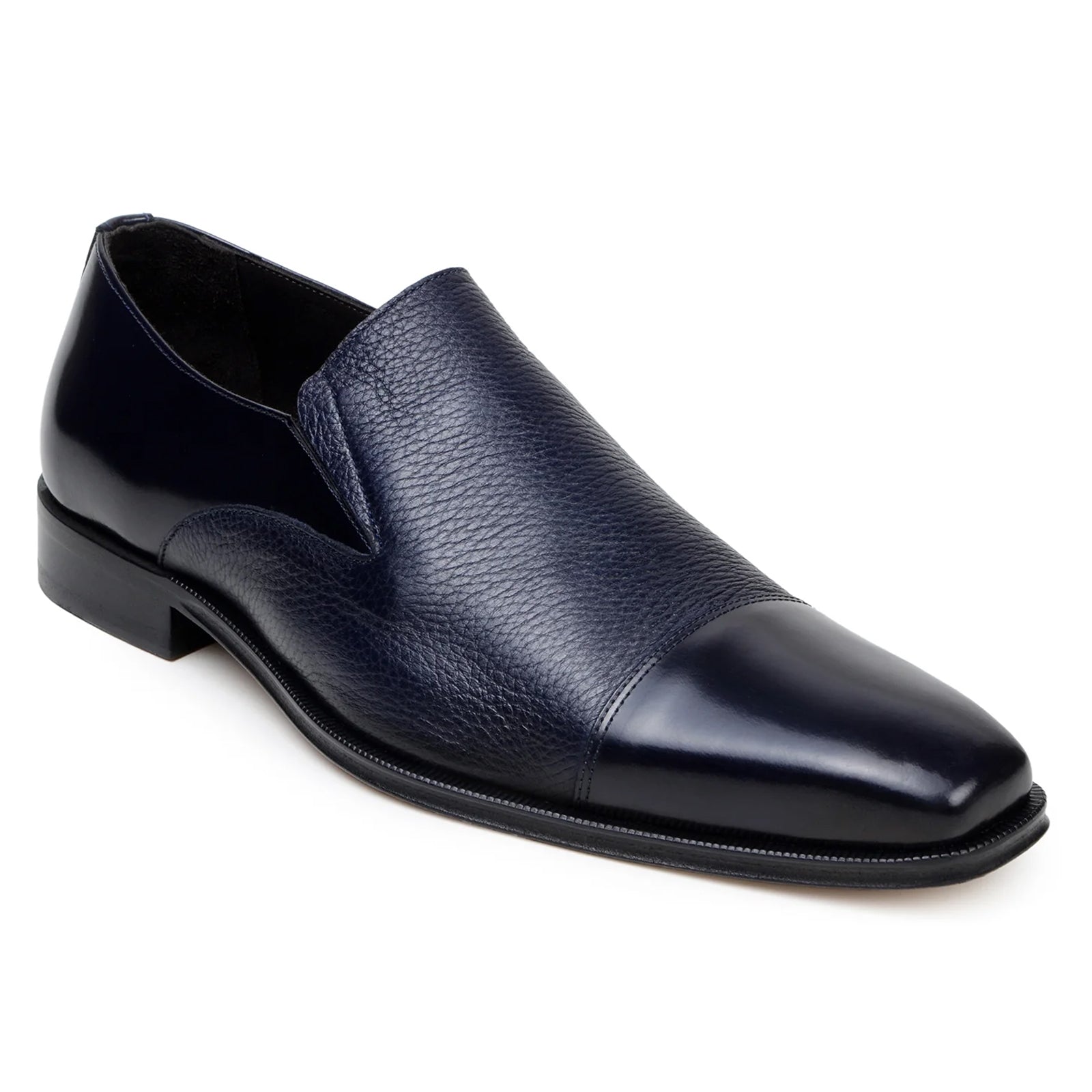 Men’s Belvedere Andreo Italian Deerskin & Nappa Leather Cap Toe Slip On Loafer in Navy