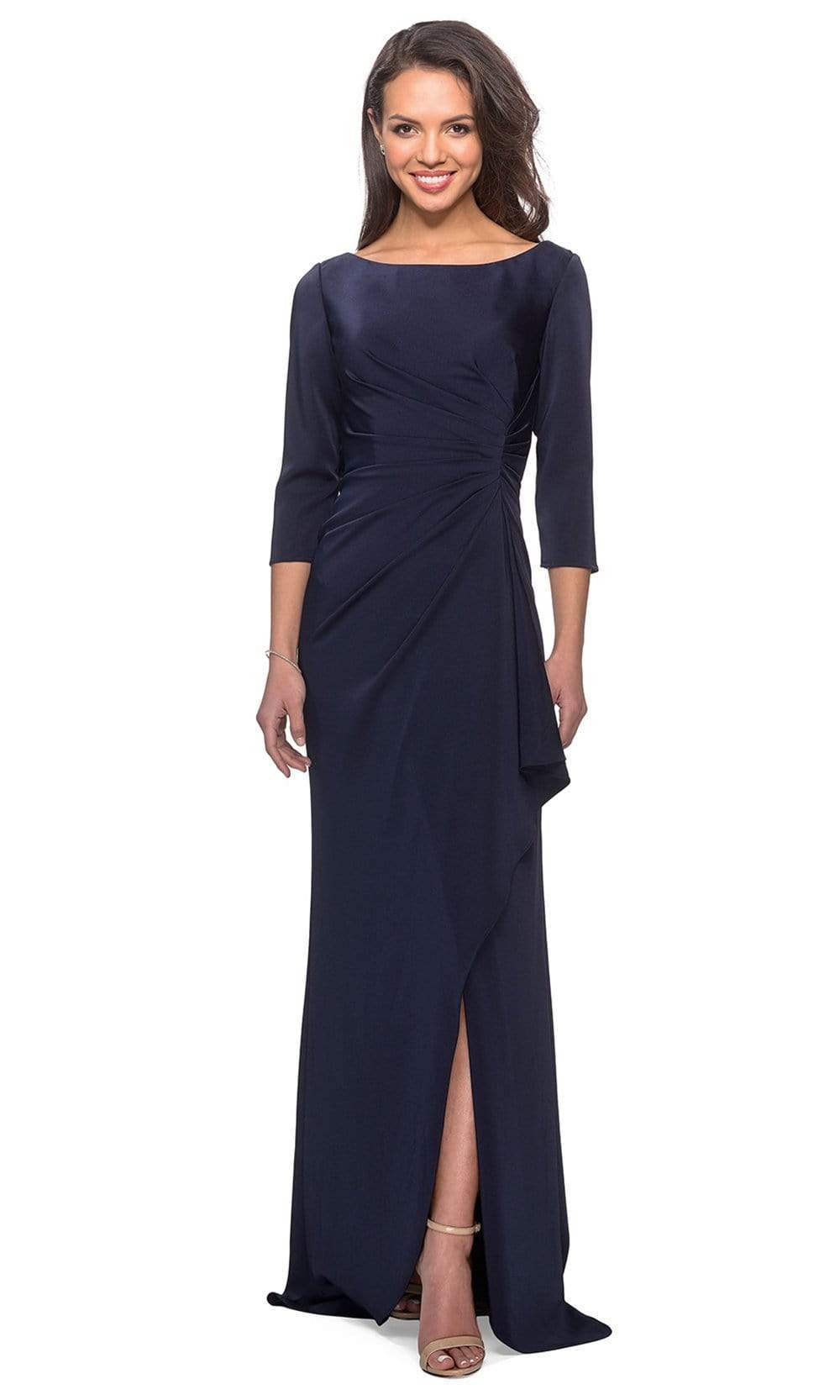Quarter Sleeve Draped High Slit Dress 28197SC
