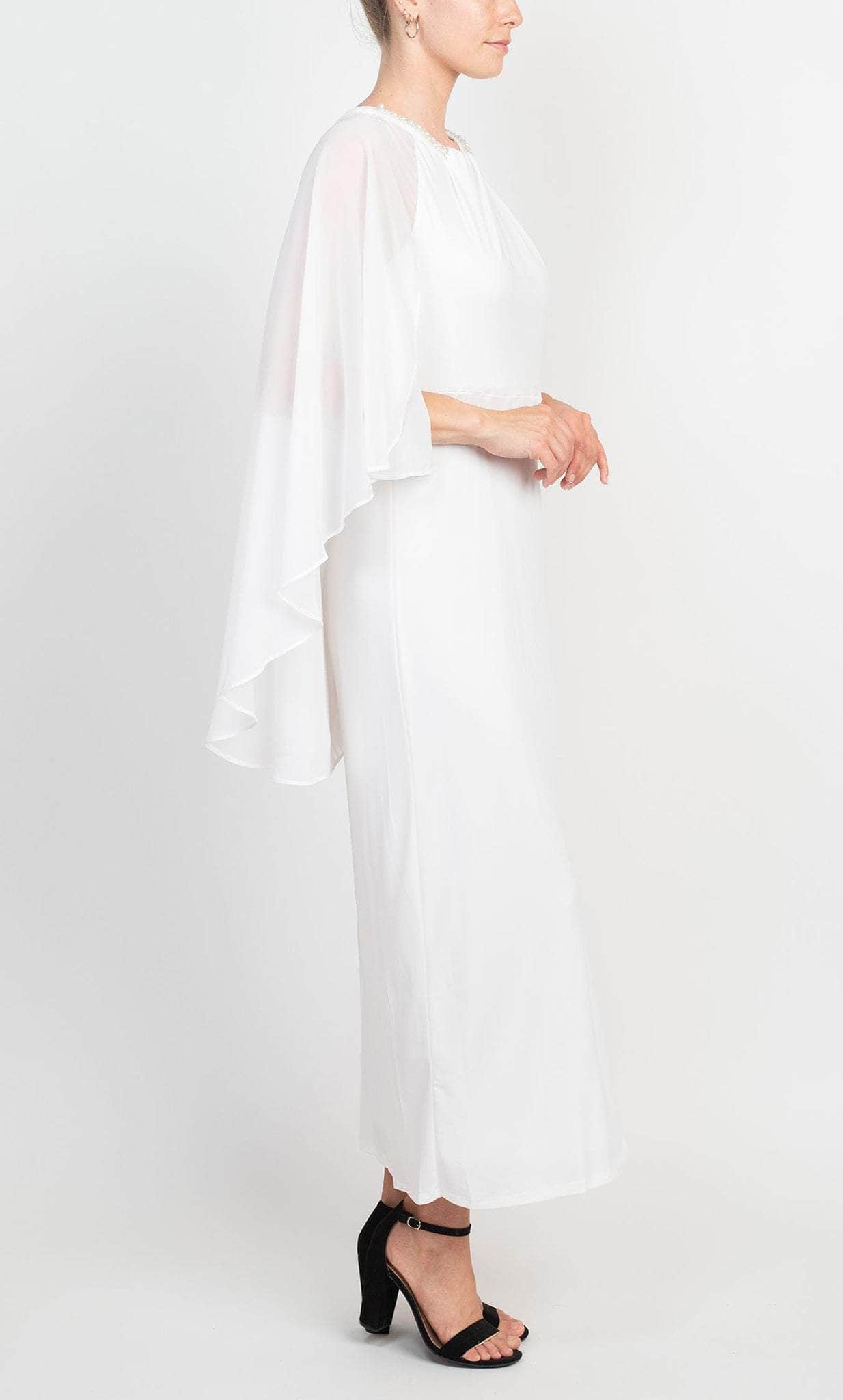 Cape Sleeve Beaded Neckline Long Dress