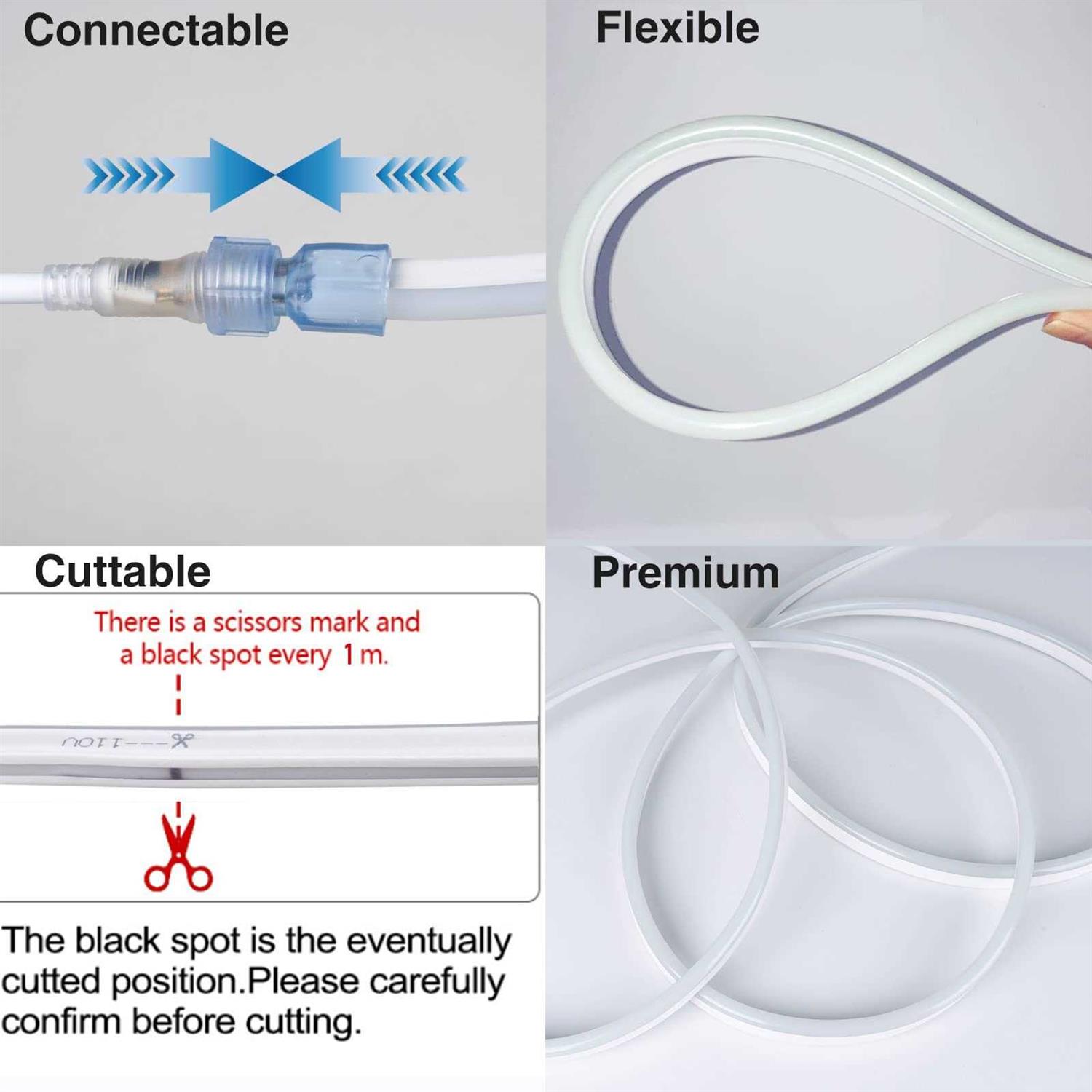 SURNIE 50ft LED Neon Rope Lights 110V Strip Lights Outdoor Waterproof