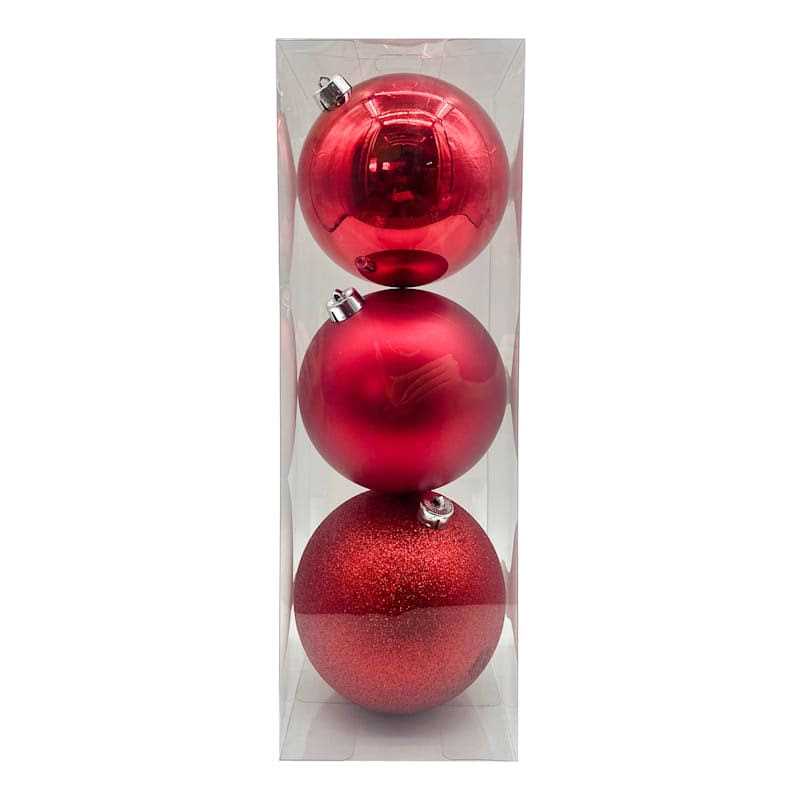 At Home 3-Count Red Mix Shatterproof Ornaments