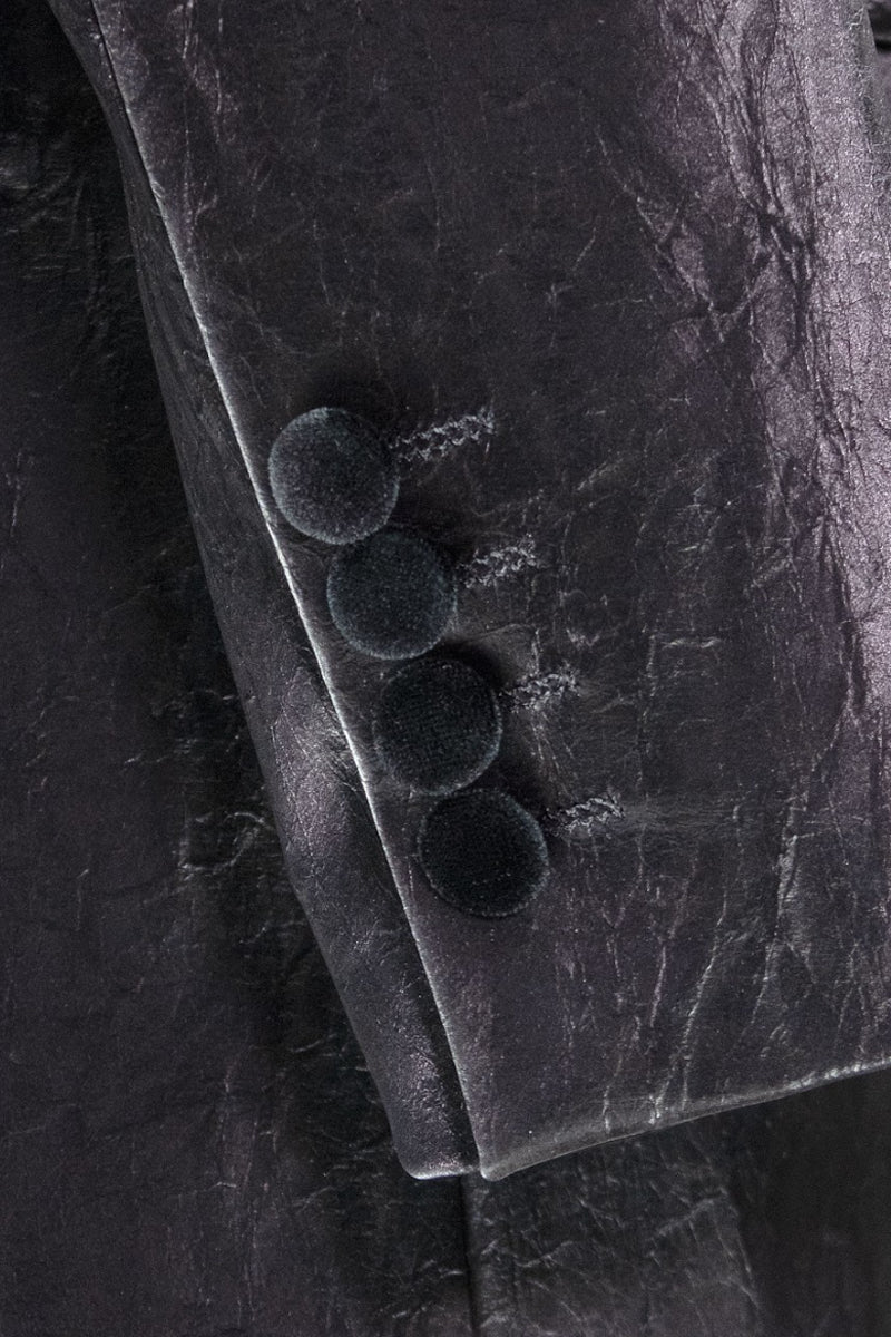 Men’s Two Button Peak Lapel Vegan Leather Blazer in Black