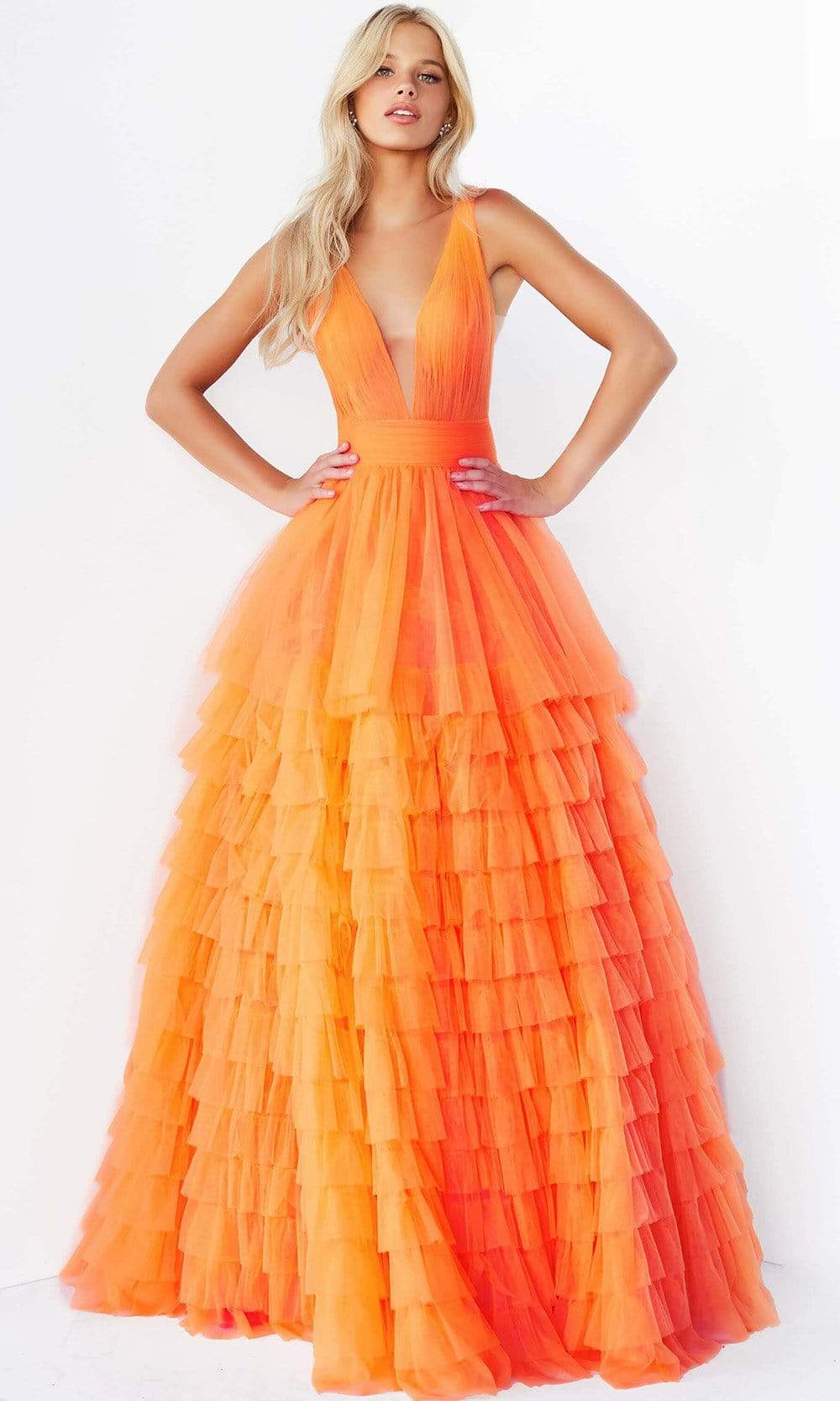07264 Shirr-Ornate Plus Size Prom Tulle Gown