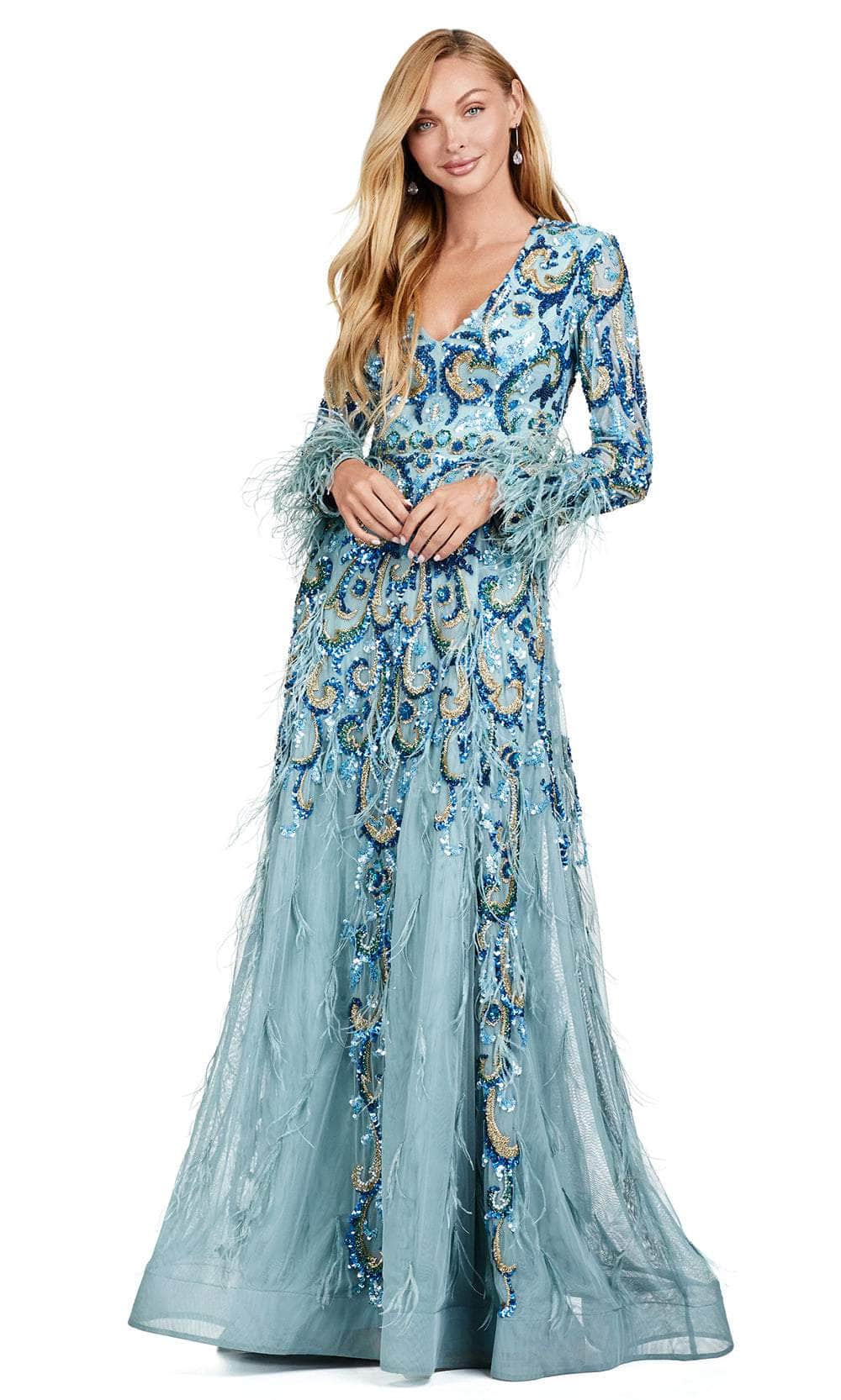 Beaded Long Sleeve Evening Dress