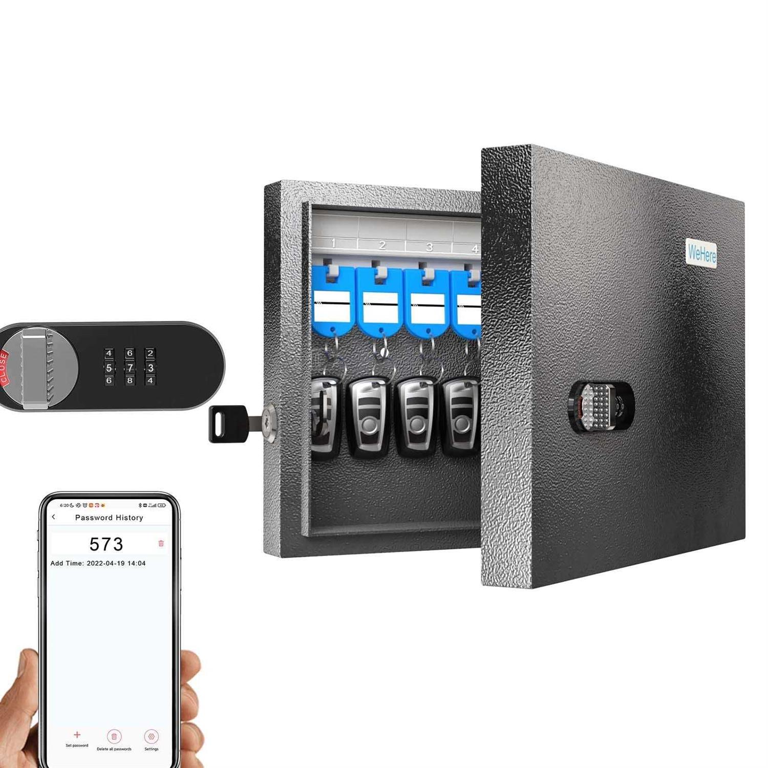 WeHere Key Lock Box Wall Mount 16 Key Cabinet with Combination Lock & Key Tags
