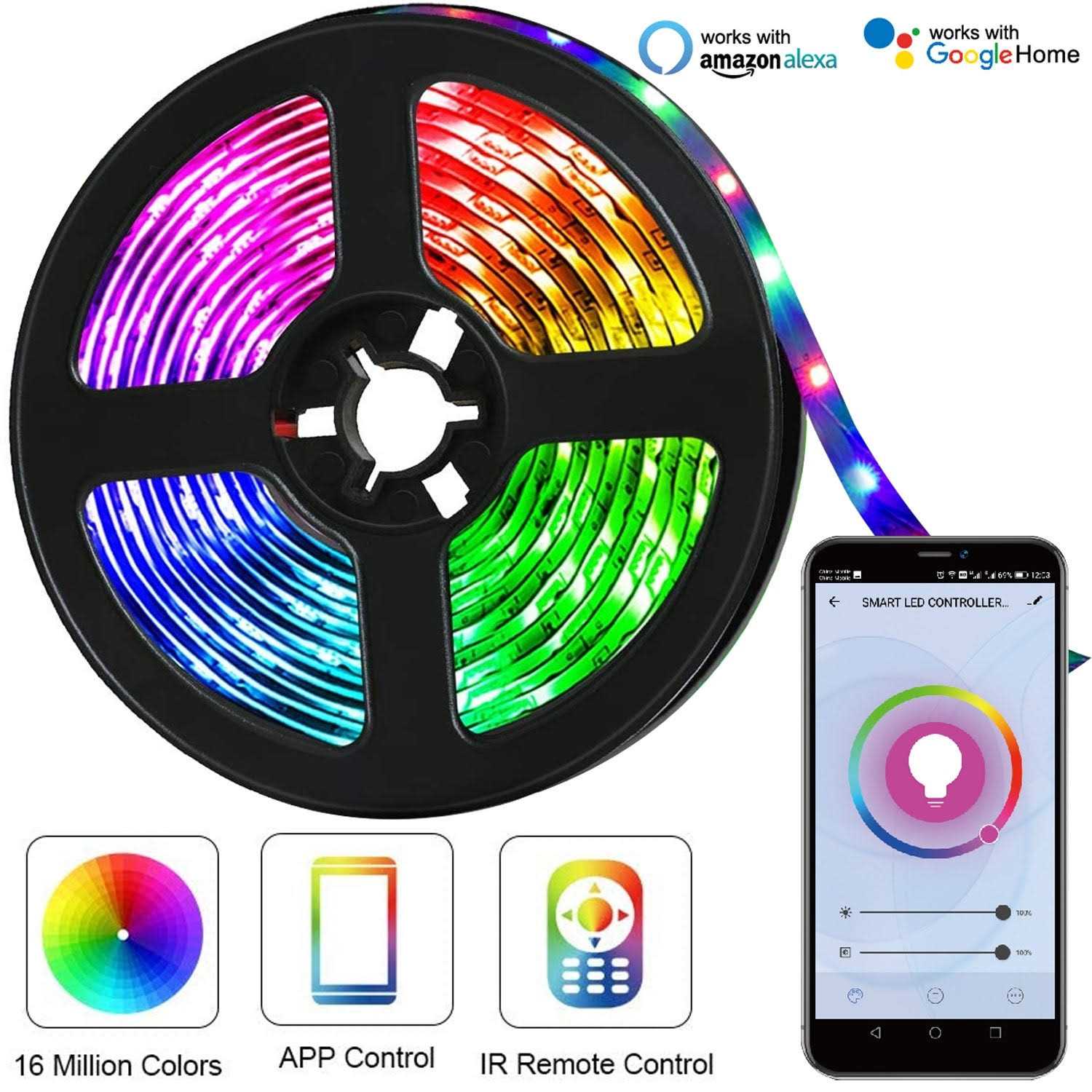 WBM SMART 196.85 in. Multi-Color, Indoor and Outdoor Integrated LED Strips Light Lamp