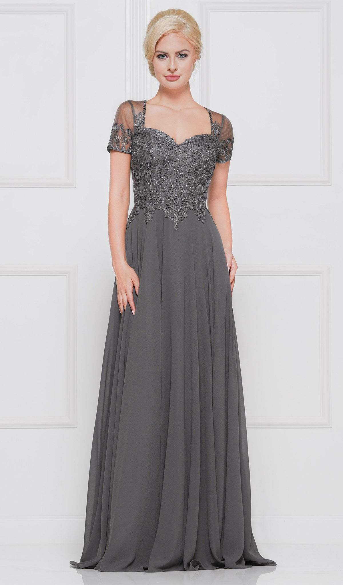 Short Sleeve Queen Anne Soutache Gown M271