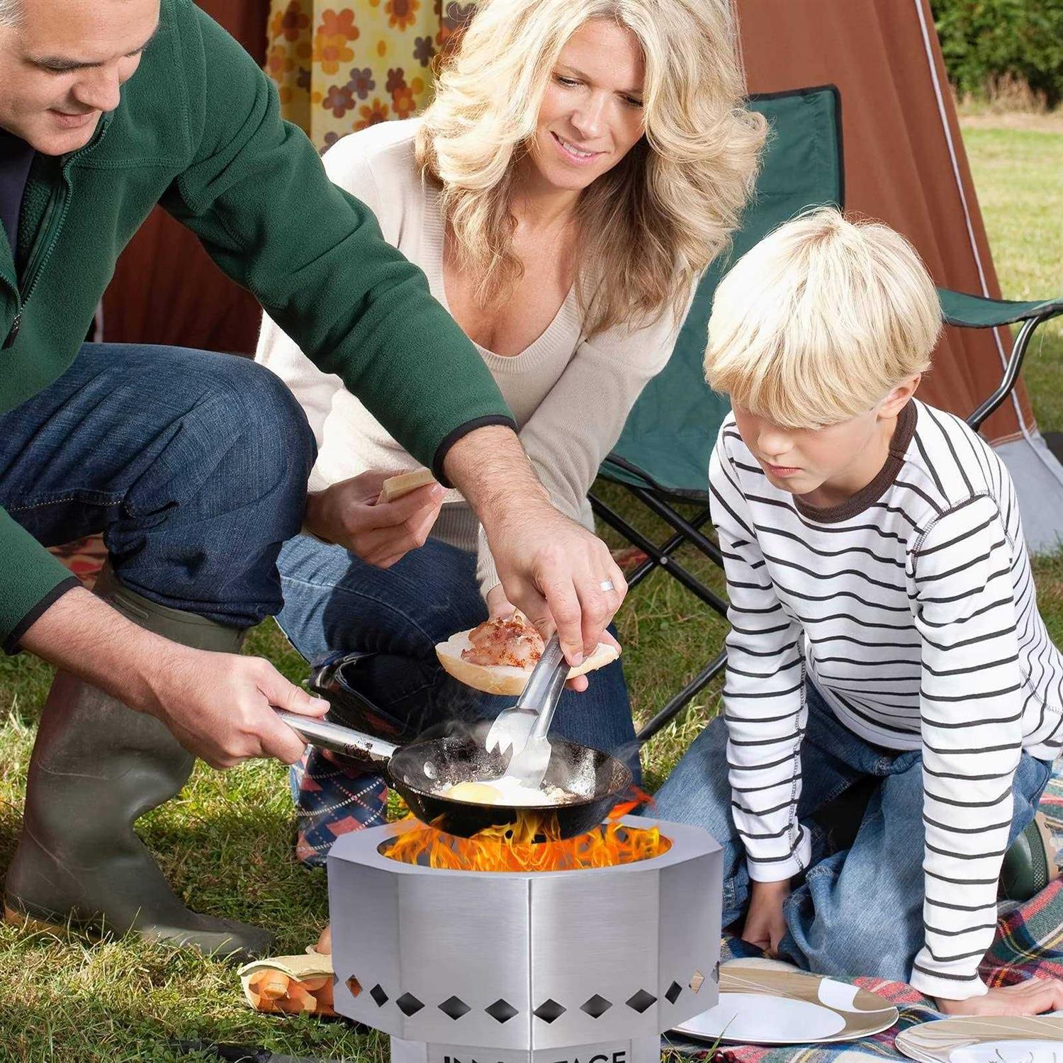 Patented Smokeless Fire Pit for Outdoor Wood Pellet Burning Spark with Portable Carrying Bag,Stainless Steel Firepit Grill Bowl of Fireplace Stove