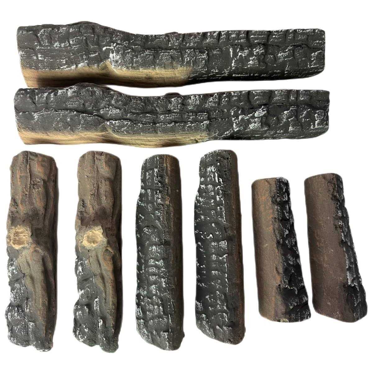 8pcs Gas Fireplace Logs Set of Ceramic Wood Logs. Use in Indoor, Gas Inserts, Vented, Electric, or Outdoor Fireplaces & Fire Pits