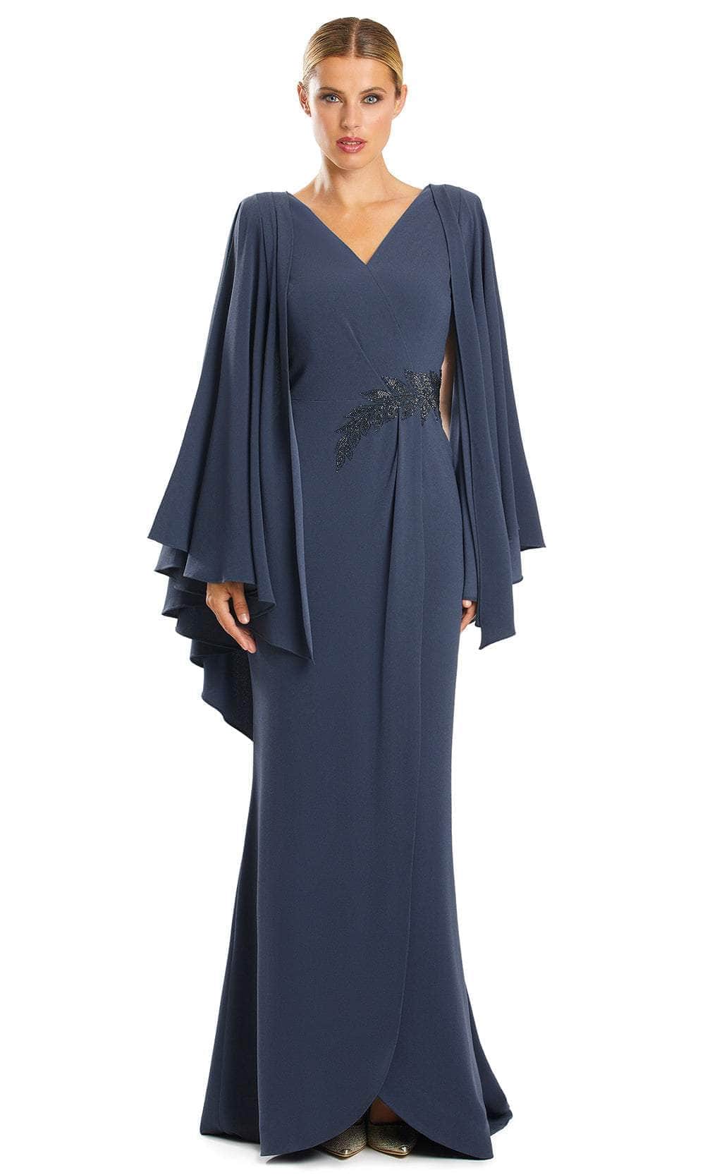 V-Neck Long Pleated Sleeve Evening Dress