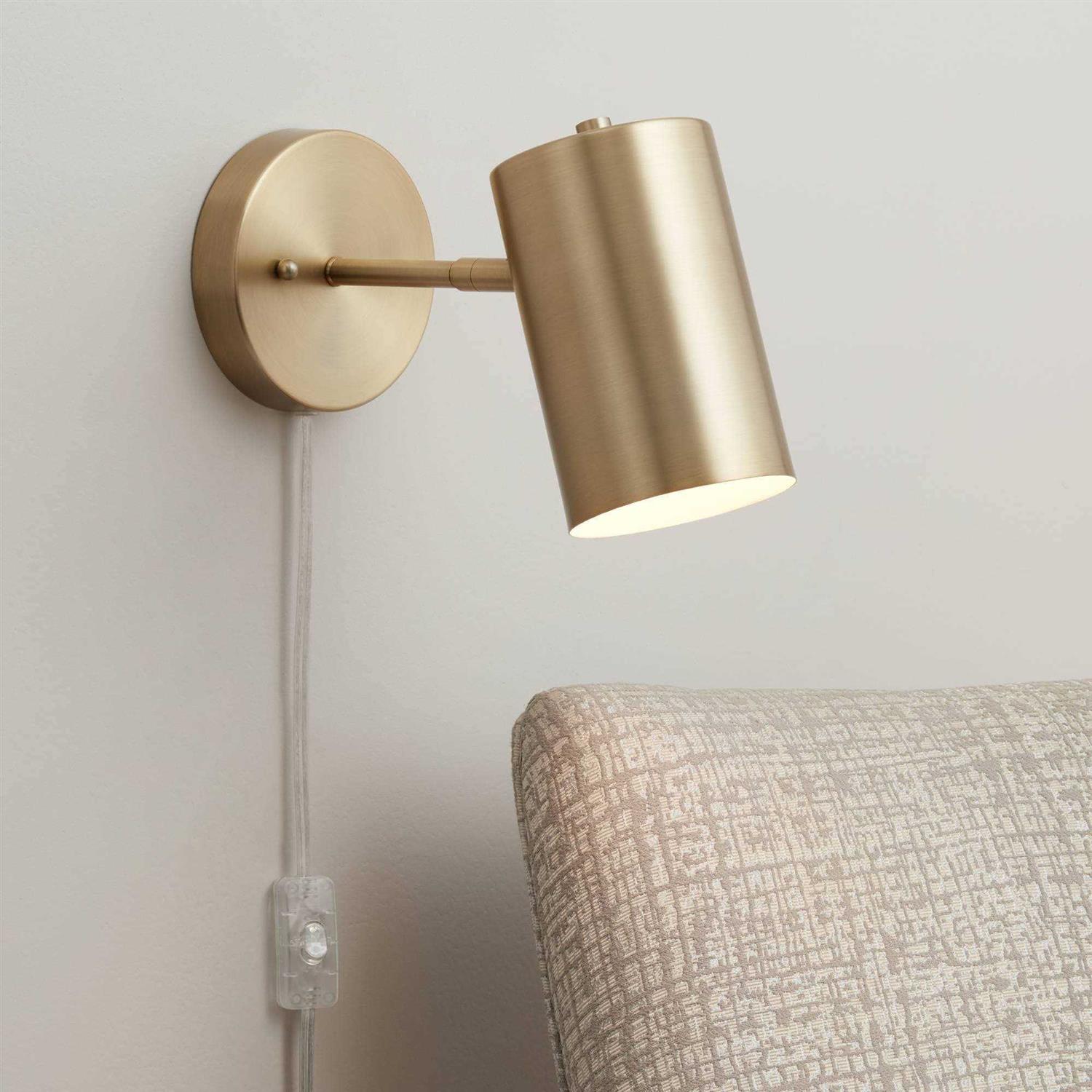 360 Lighting Carla Modern Wall Polished Brass Plug-in 5 Light Fixture Cylinder Down Shade for Bedroom Reading Living Room