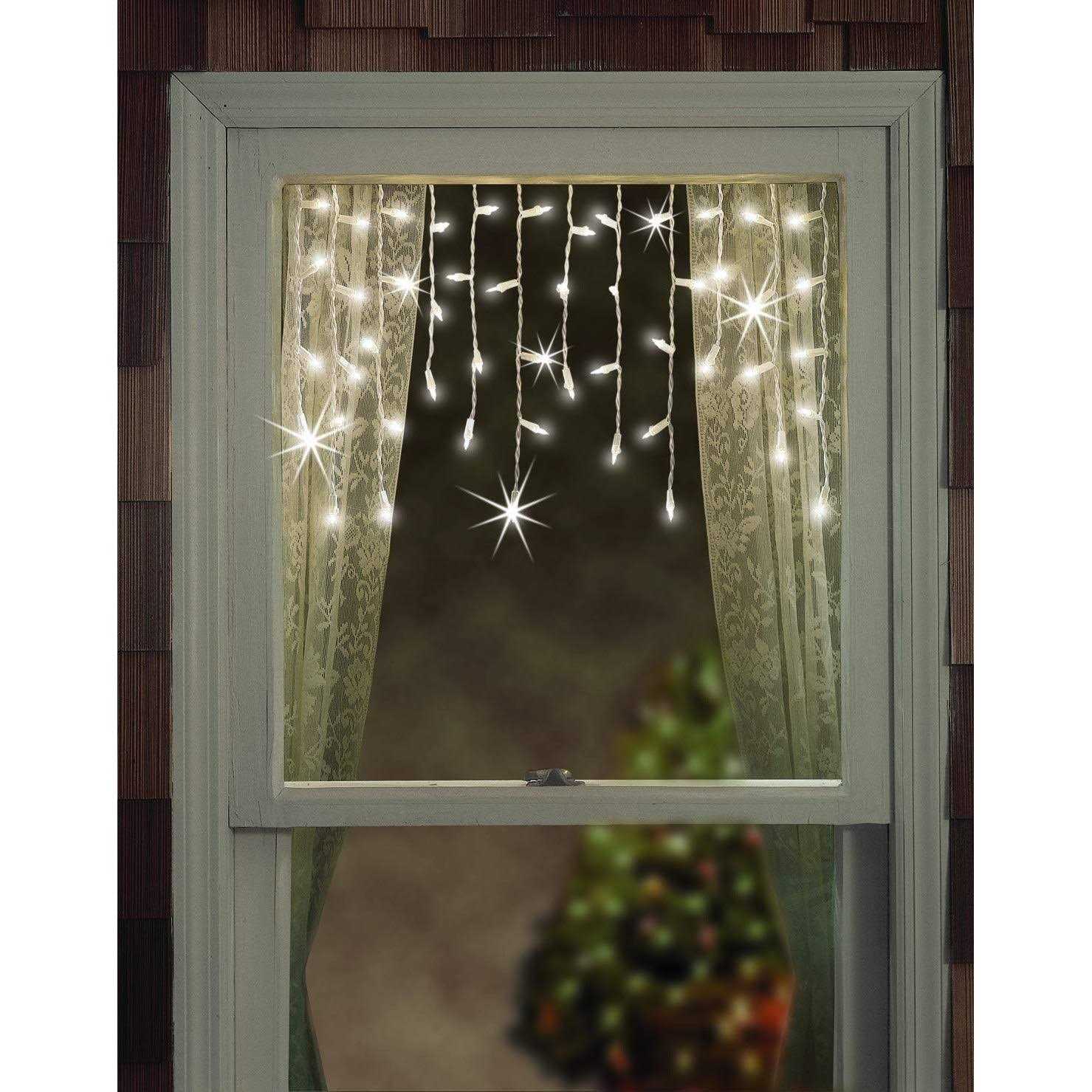 Tupkee Shimmering Twinkle Window Icicle Lights 3 Feet 50 Clear Incandescent Christmas Indoor Outdoor Random Twinkle Icicle Lights
