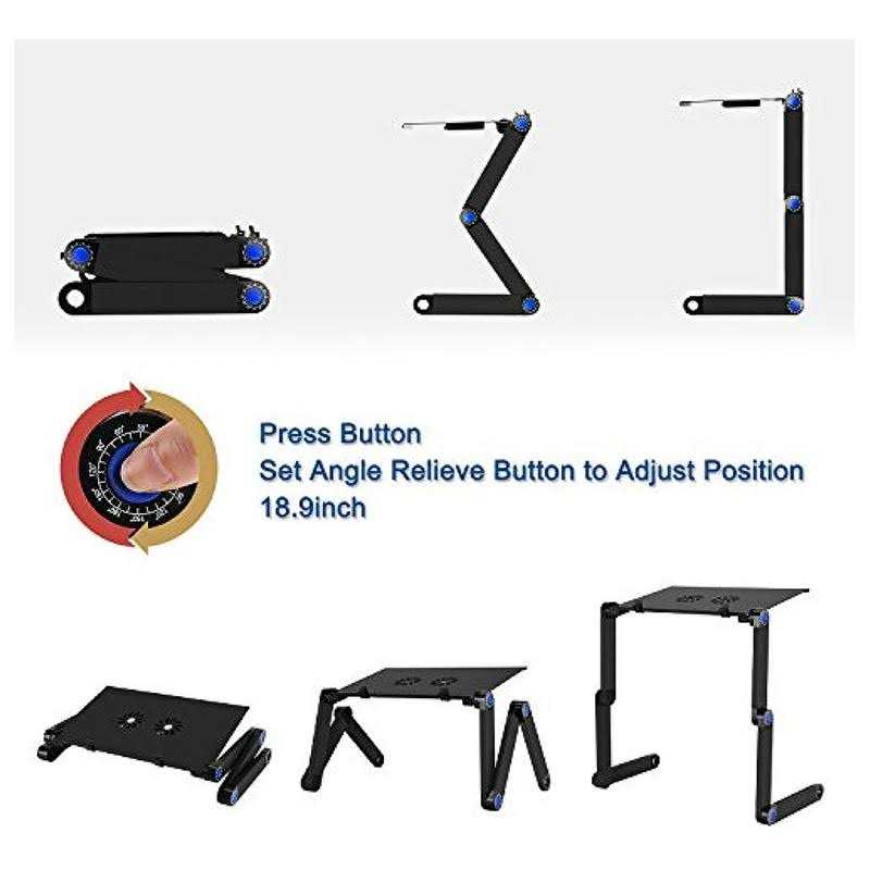 Laptop Table, Adjustable Laptop Bed Table, Laptop Computer Stand, Portable Laptop Workstation Notebook Stand Reading Holder with 2 CPU Cooling Fans