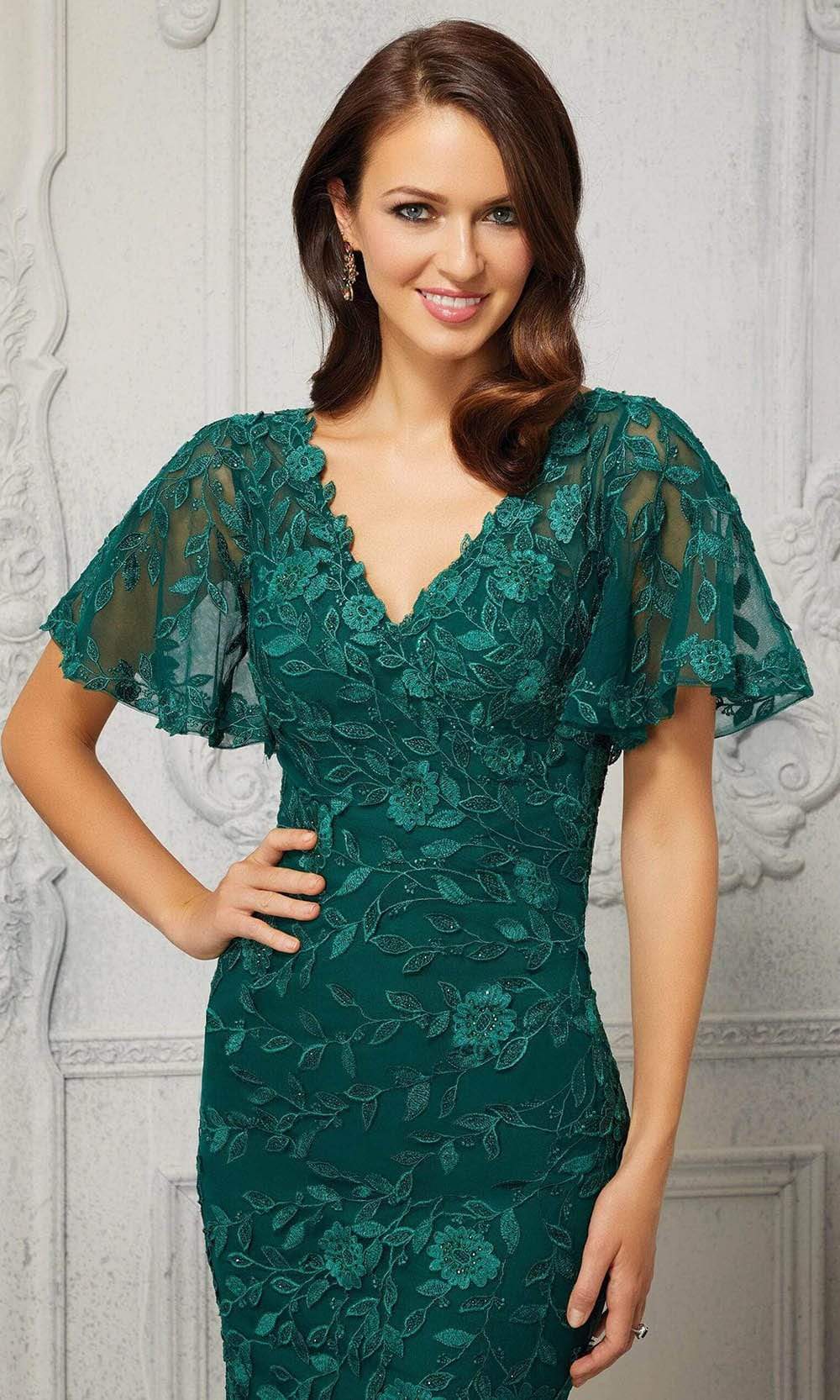 72413 V-Neck Embroidered Evening Dress