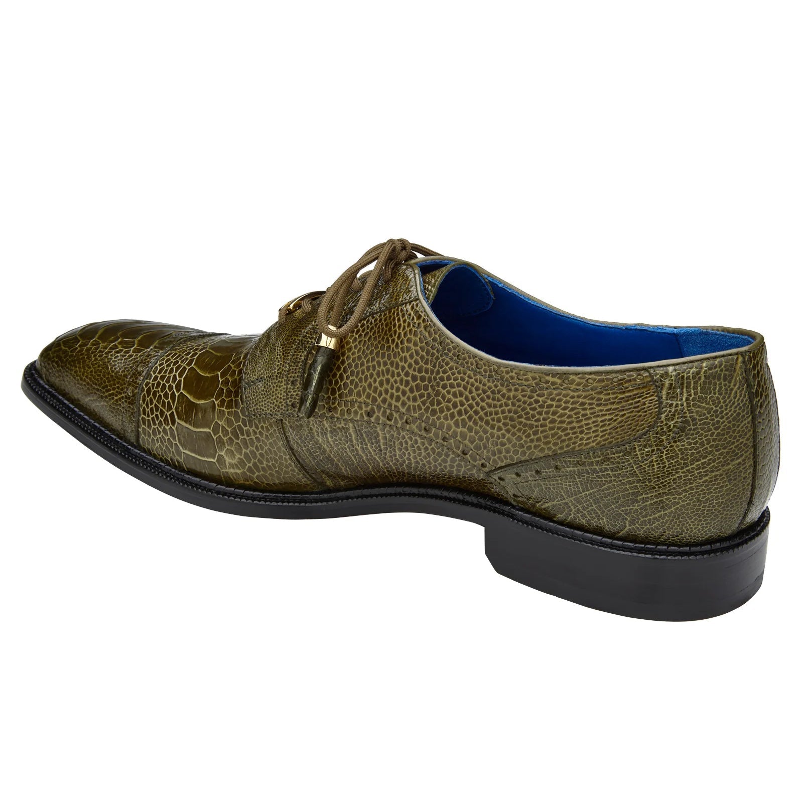 Men’s Belvedere Batta Cap Toe Ostrich Dress Shoe in Olive Green