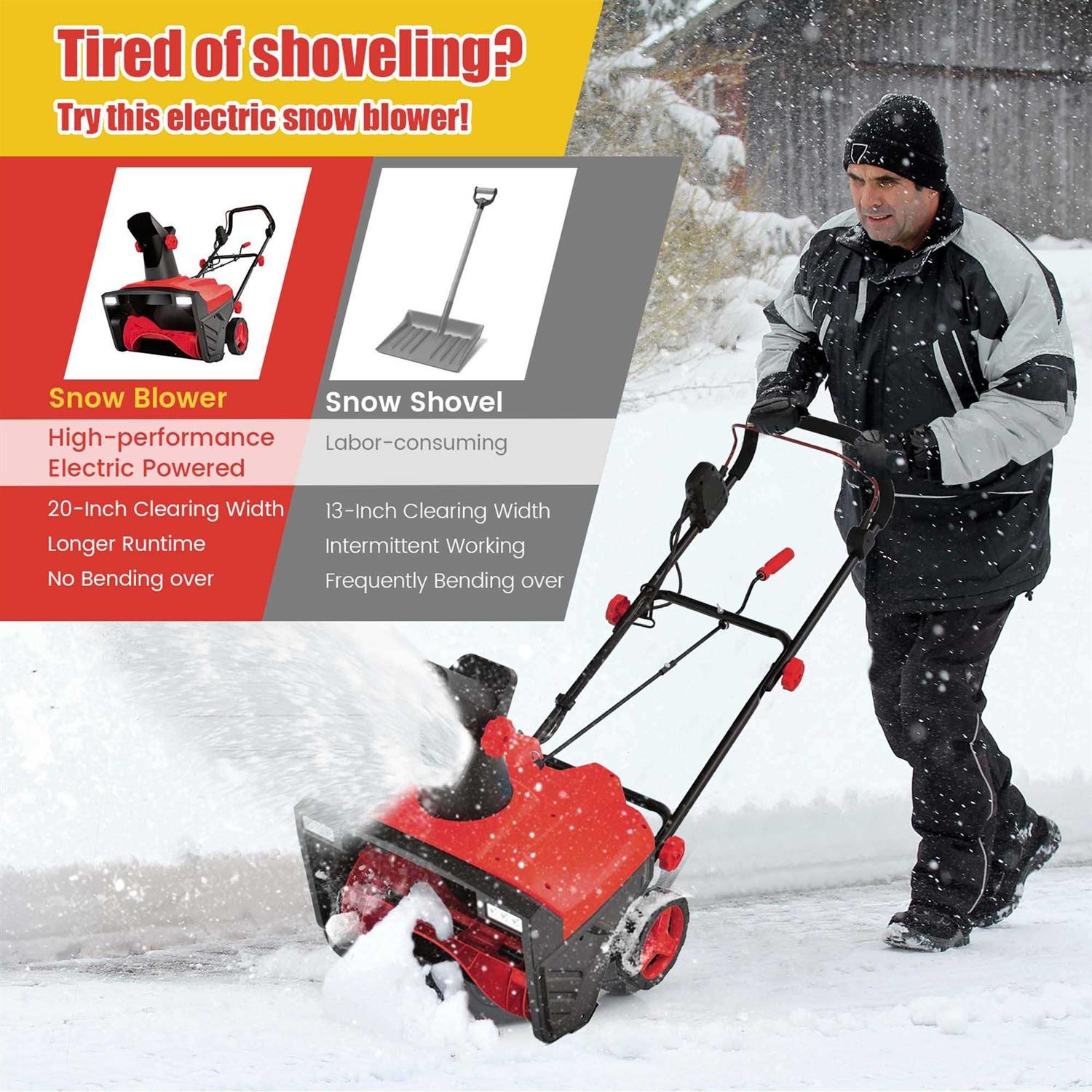Costway 20 Inch 120V 15Amp Electric Snow Thrower with 180° Rotatable Chute