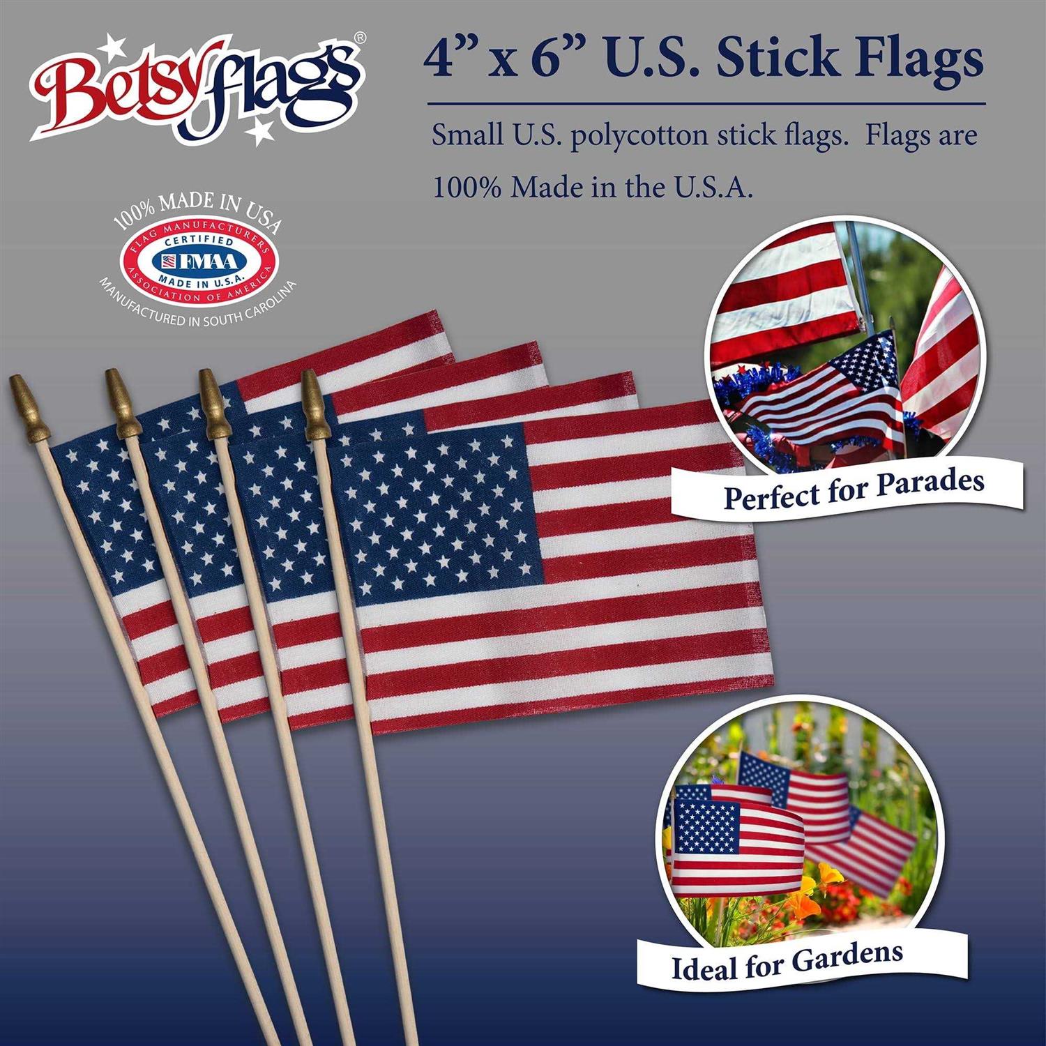 4 x 6 U.S. Betsy Stick Flags, 4-Pack