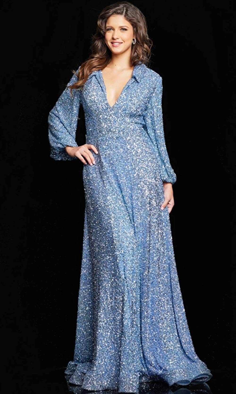 Glitter Bishop Sleeve Evening Dress