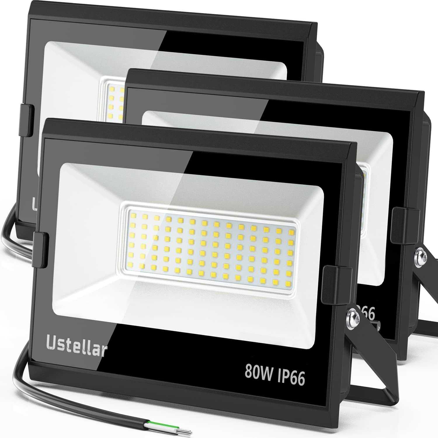 Ustellar 3 Pack 80W Led Flood Lights Outdoor Bright 24000LM Security Lights Outside Lamp IP66 Waterproof 5000k Daylight