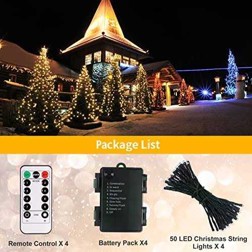ZAIYW 4 Pack Battery Operated String Lights 16.5 Ft Dark Green Wire 50 Led String Lights with Remote Timer 8 Modes Fairy Lights for Bedroom Party