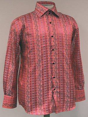 Men’s Regular Fit Fancy Tonal Paisley Pattern Sports Shirt in Coral