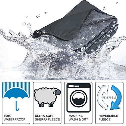 Tirrinia Waterproof Outdoor Blanket with Sherpa Lining Windproof Triple Layers Warm Comfy Foldable for Camping Stadium