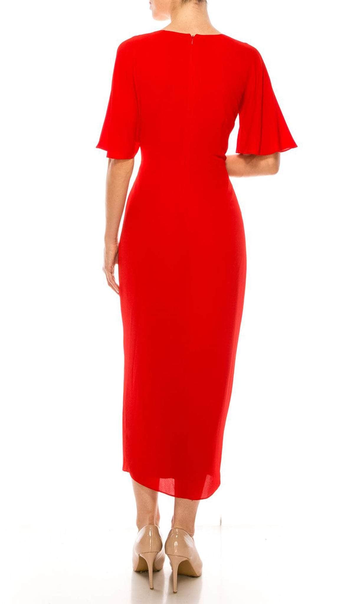 V-Neck Tea Length Formal Dress